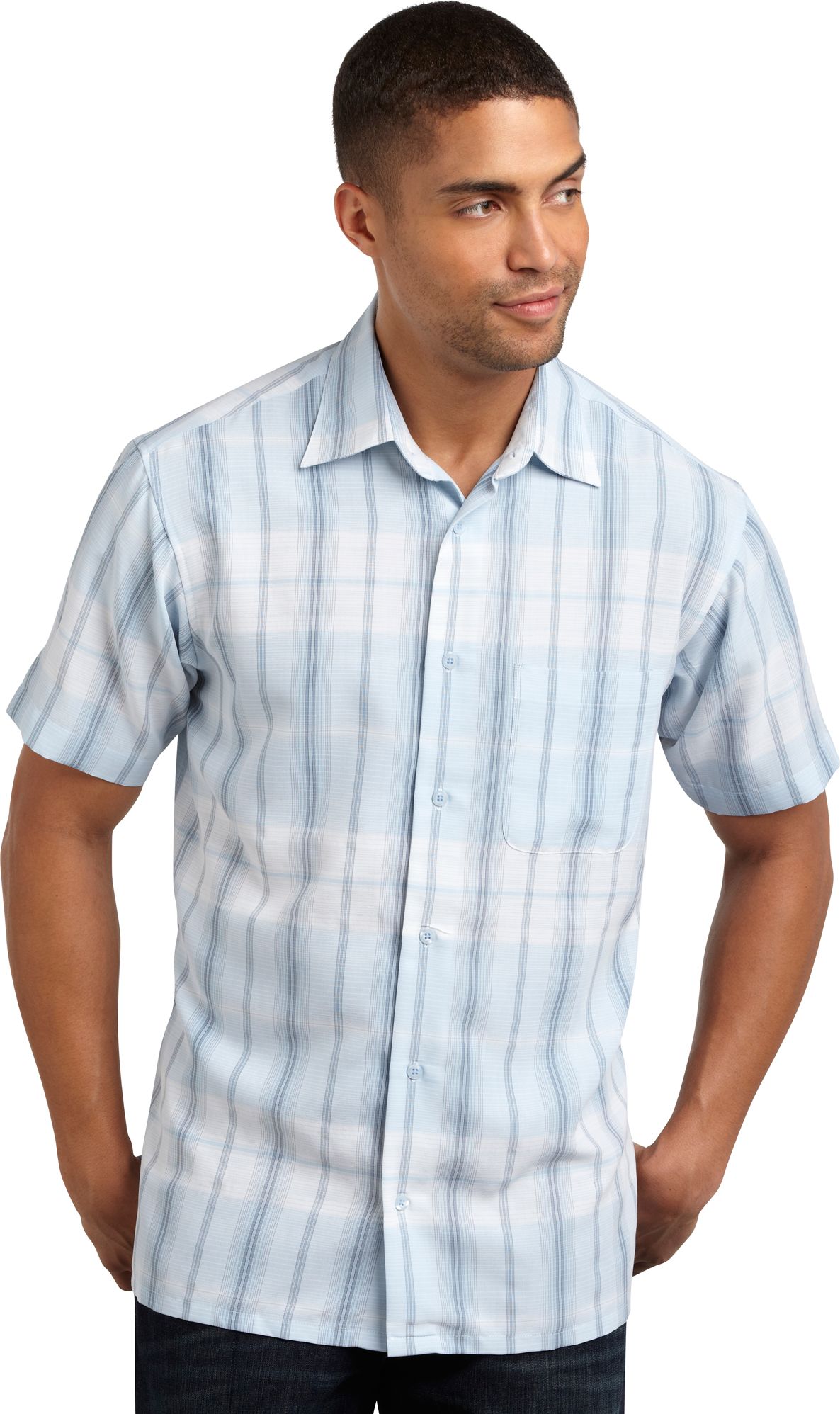 Pronto Uomo Sky Blue Check Camp Collar Shirt