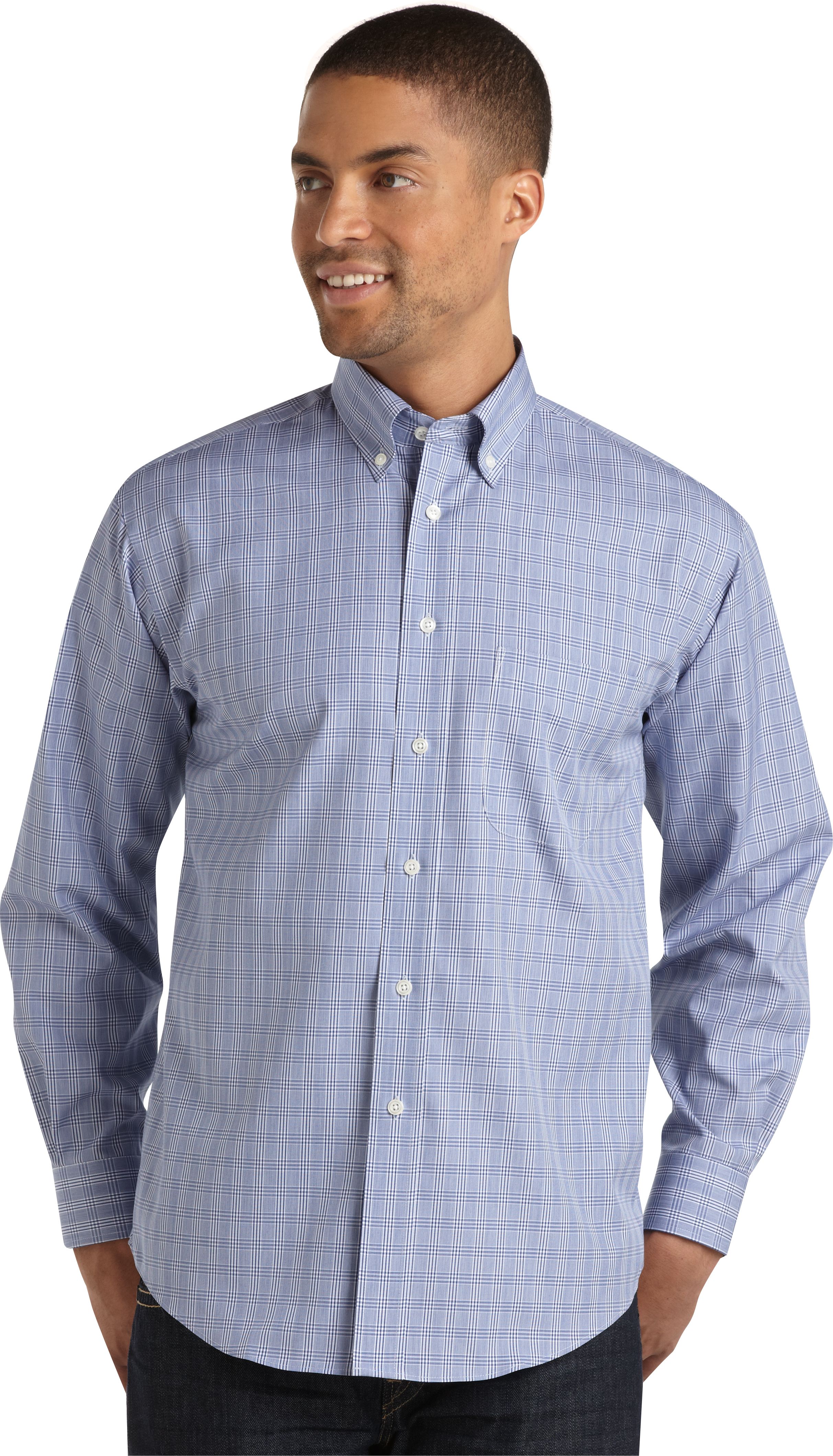 Joseph & Feiss Blue Plaid Button-Down Collar Sport Shirt