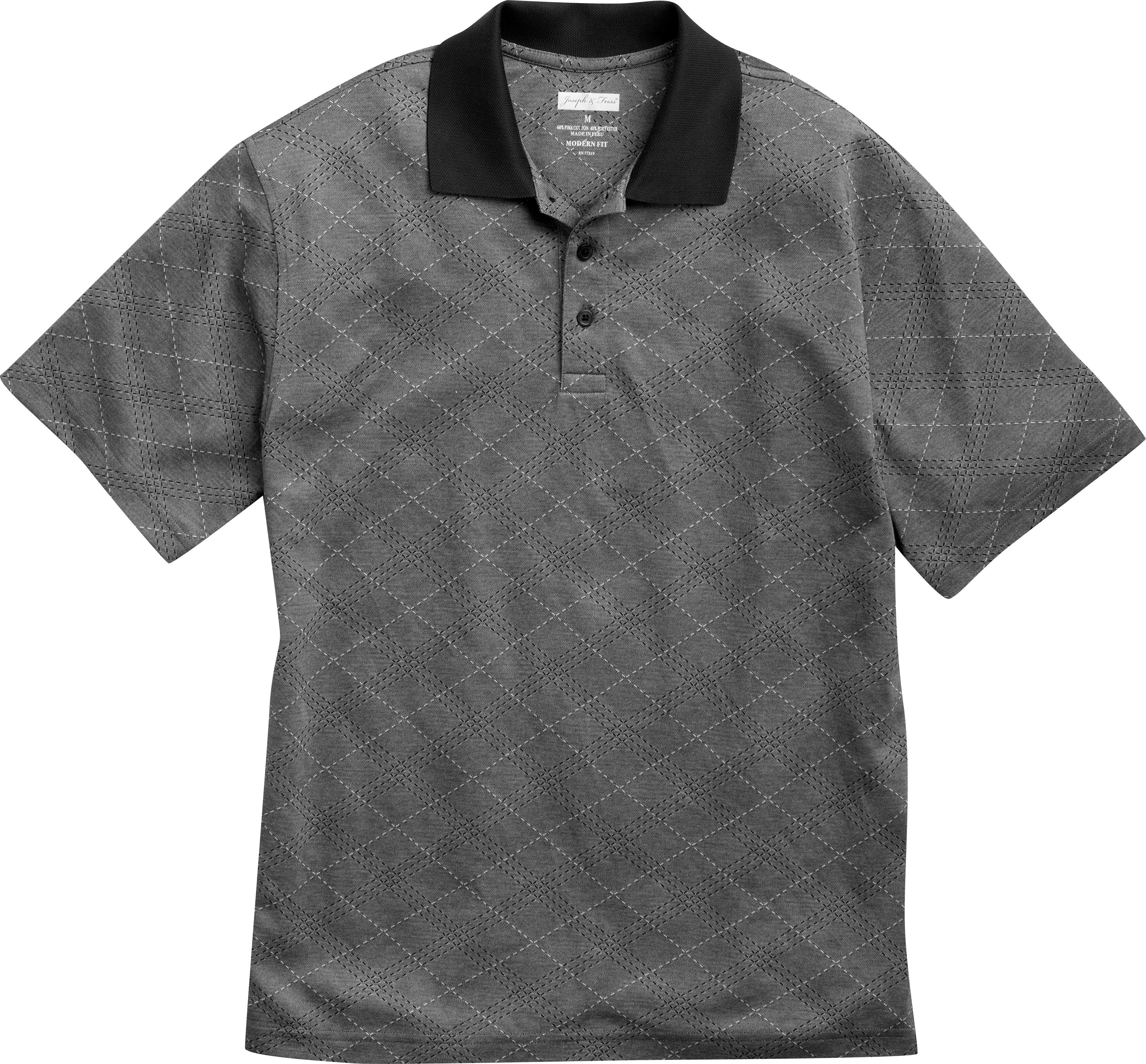 Joseph & Feiss Charcoal Plaid Modern Fit Polo Shirt