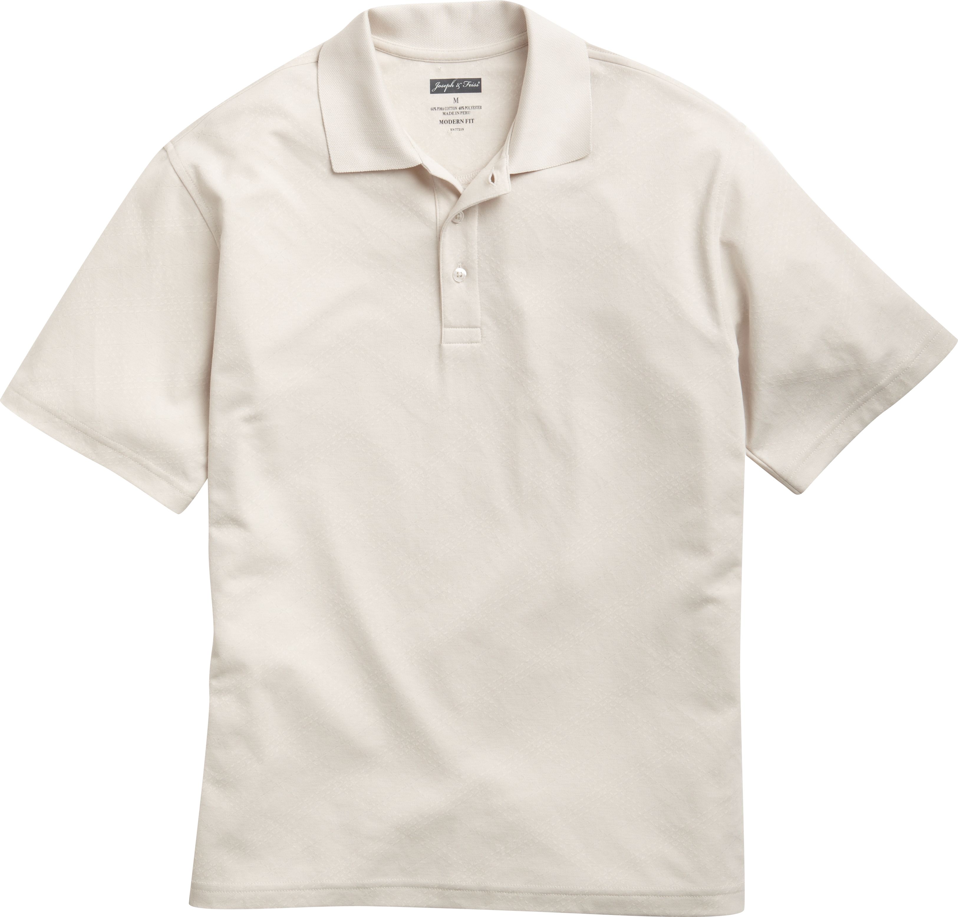 Joseph & Feiss Cream Plaid Modern Fit Polo Shirt