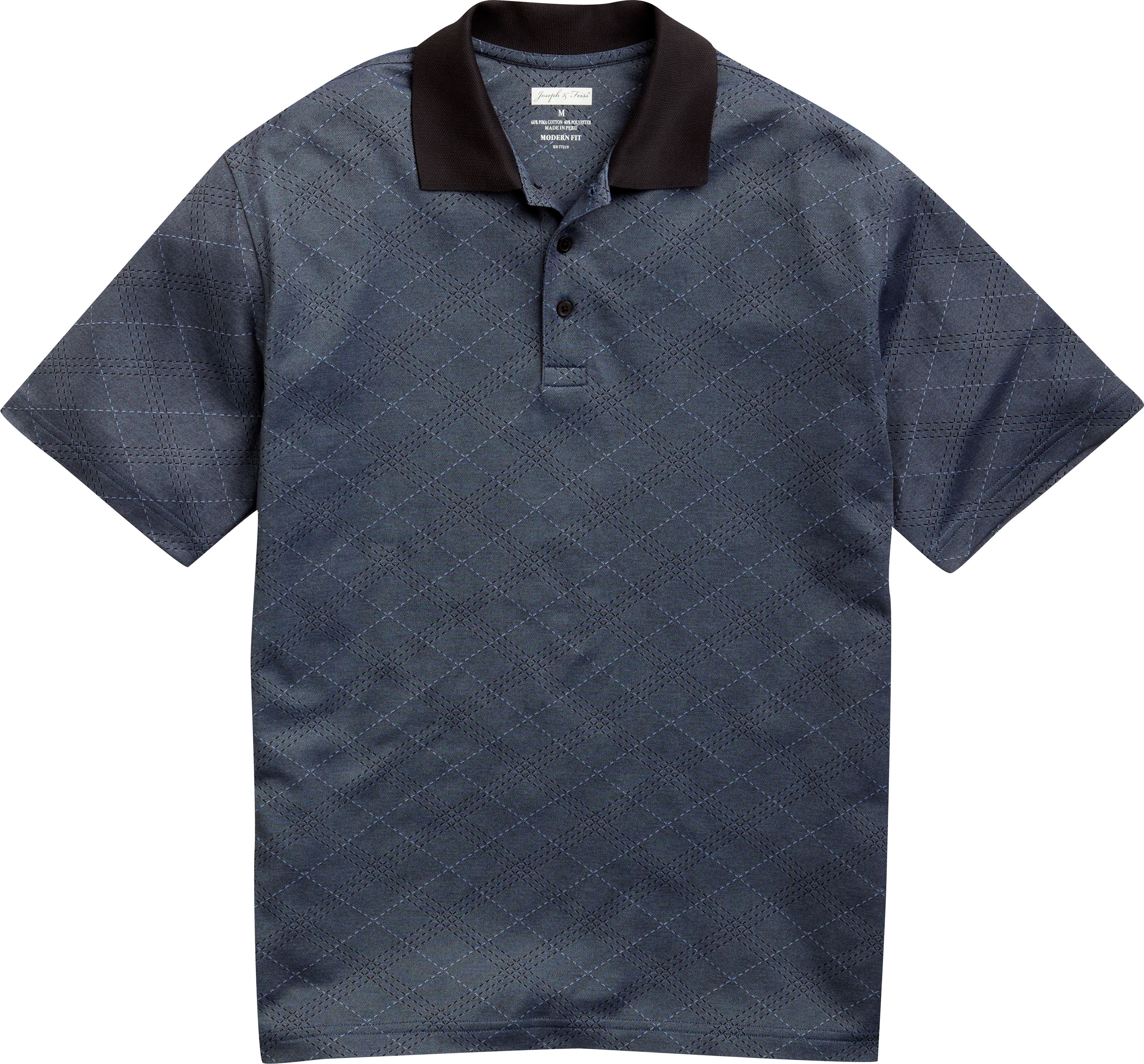 Joseph & Feiss Blue Plaid Modern Fit Polo Shirt
