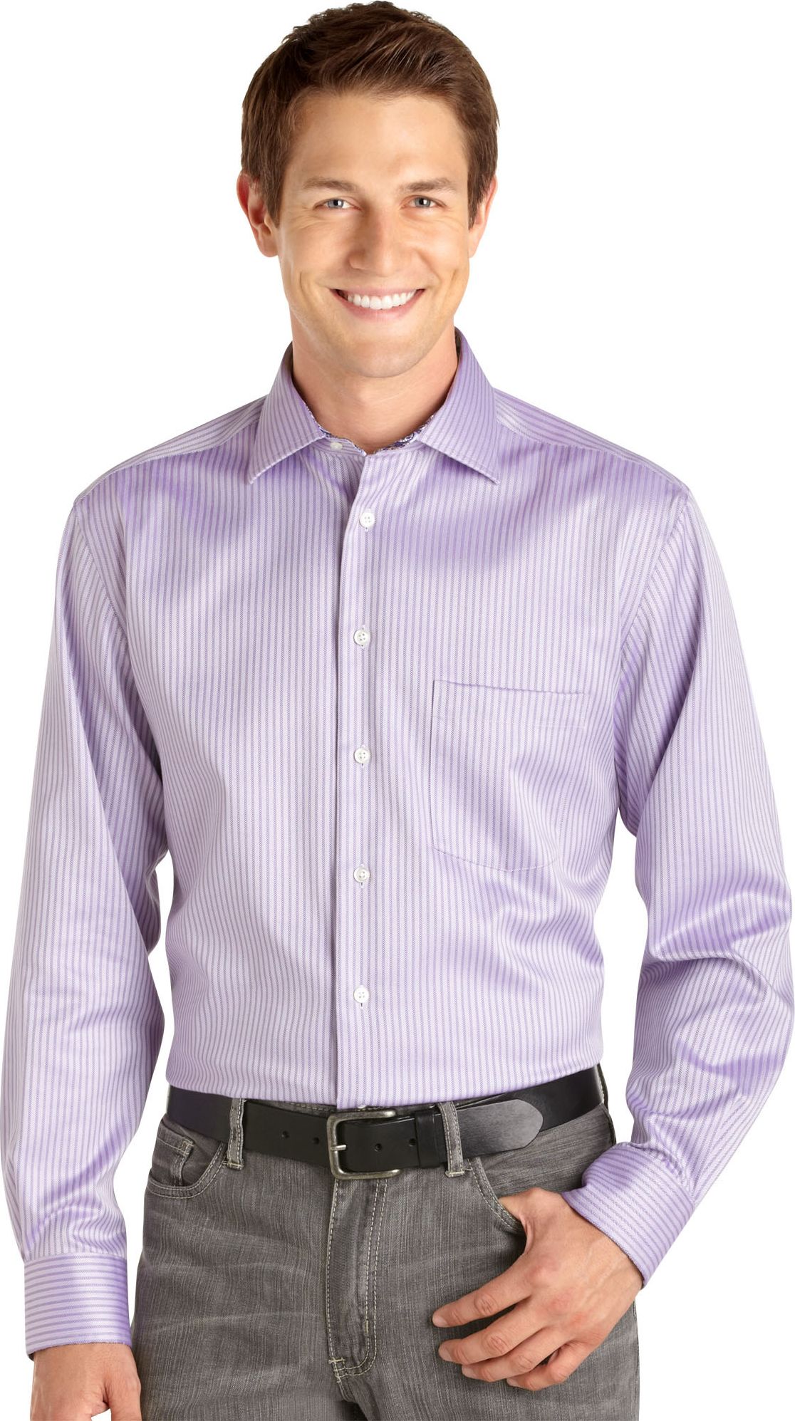 Egara Lavender Stripe Woven French Cuff Shirt
