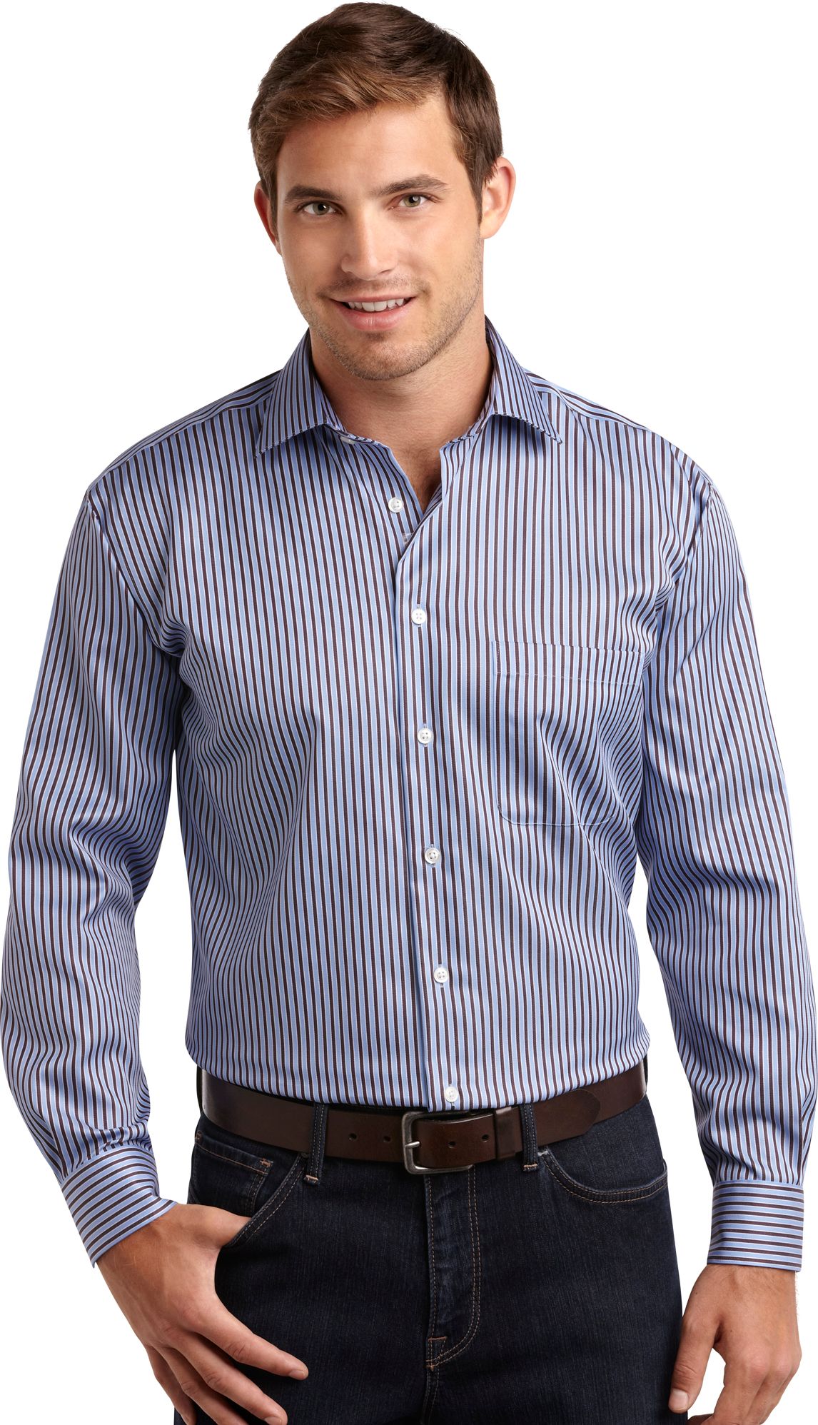 Pronto Uomo Blue and Brown Stripe Sport Shirt