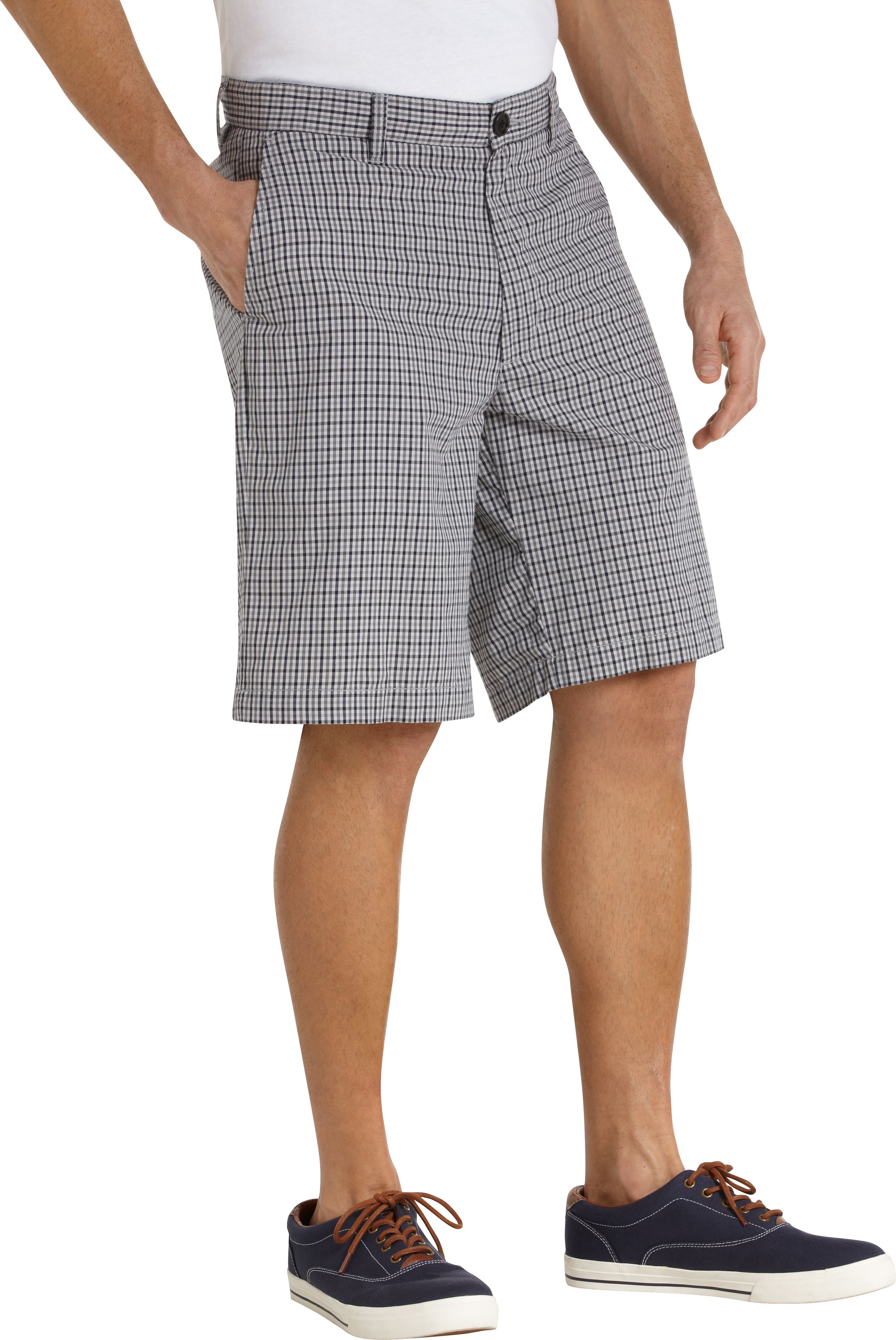 Pronto Blue Modern Fit Shorts, Navy and Gray Check