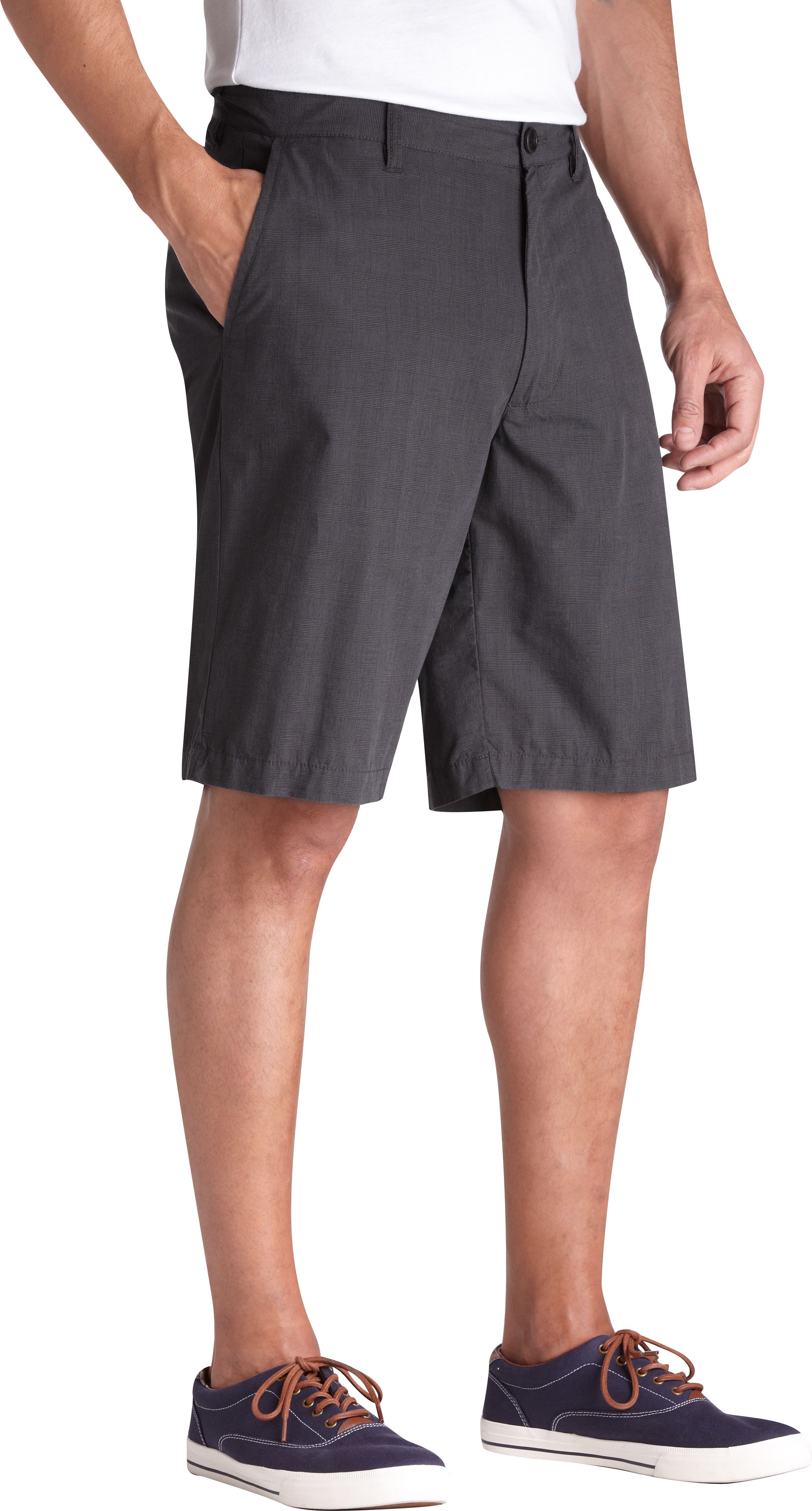 Pronto Blue Modern Fit Shorts, Charcoal Plaid