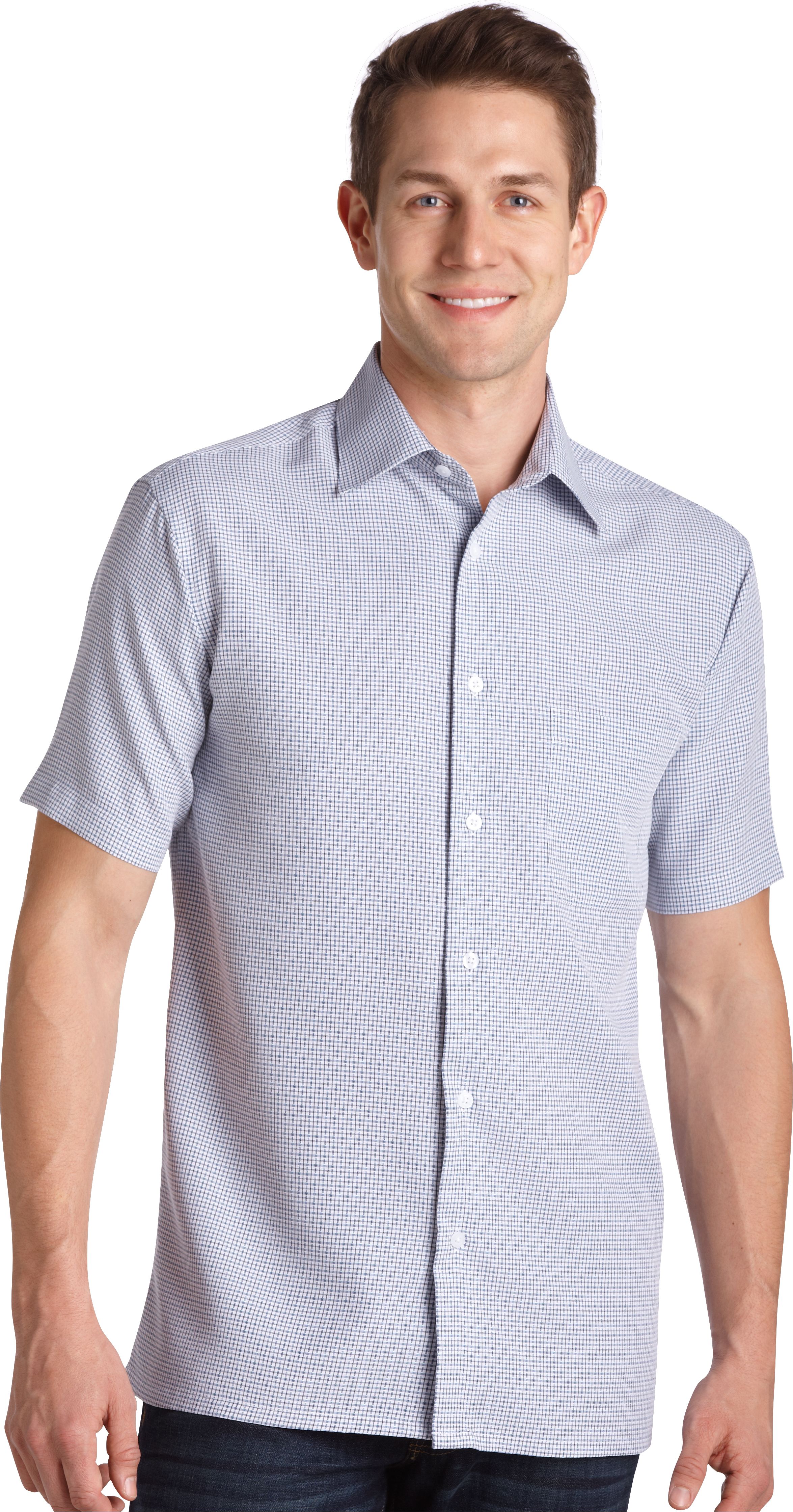 Joseph & Feiss Resort White and Blue Check Camp Collar Sport Shirt
