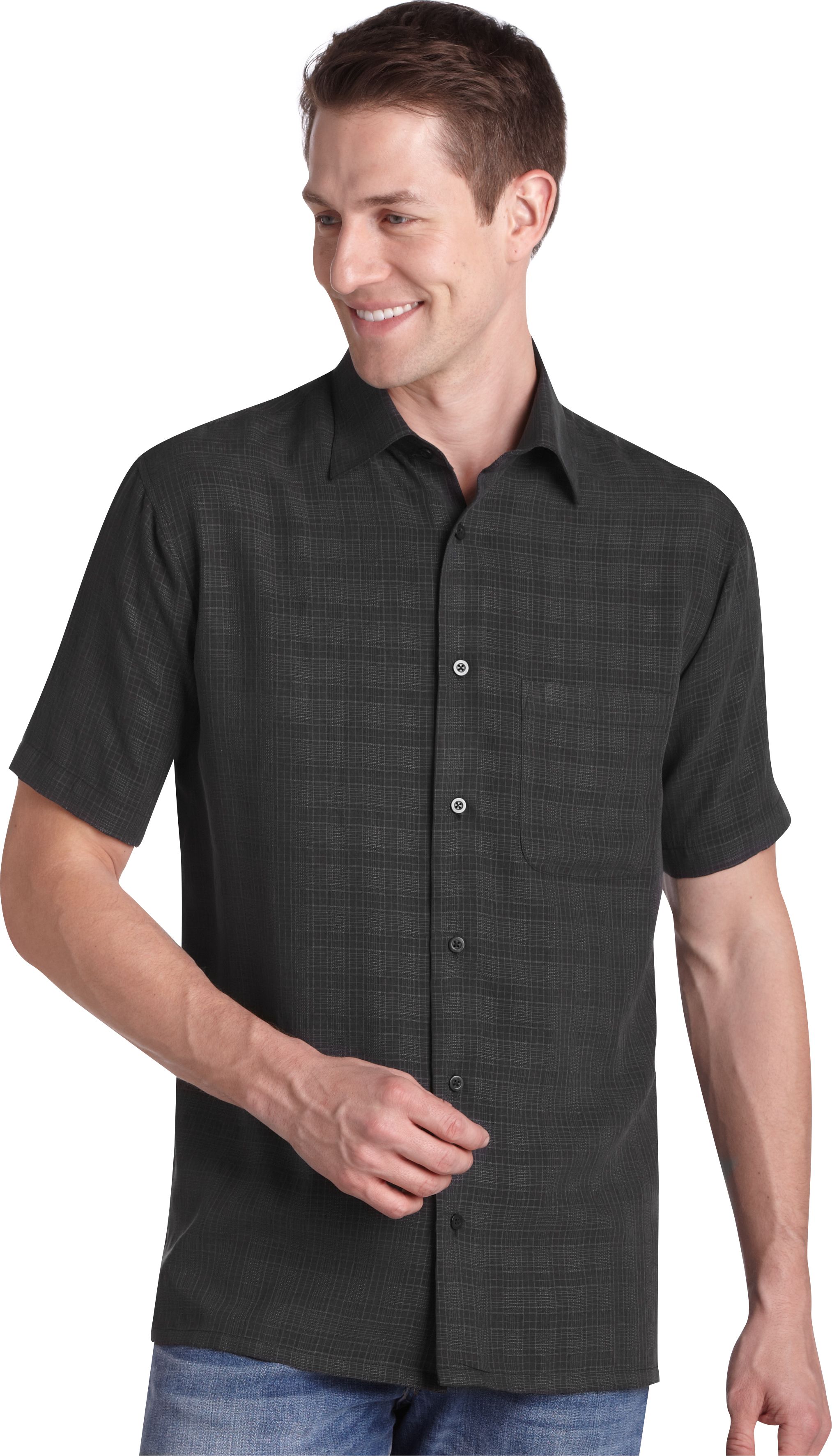 Joseph & Feiss Resort Black Plaid Camp Collar Shirt