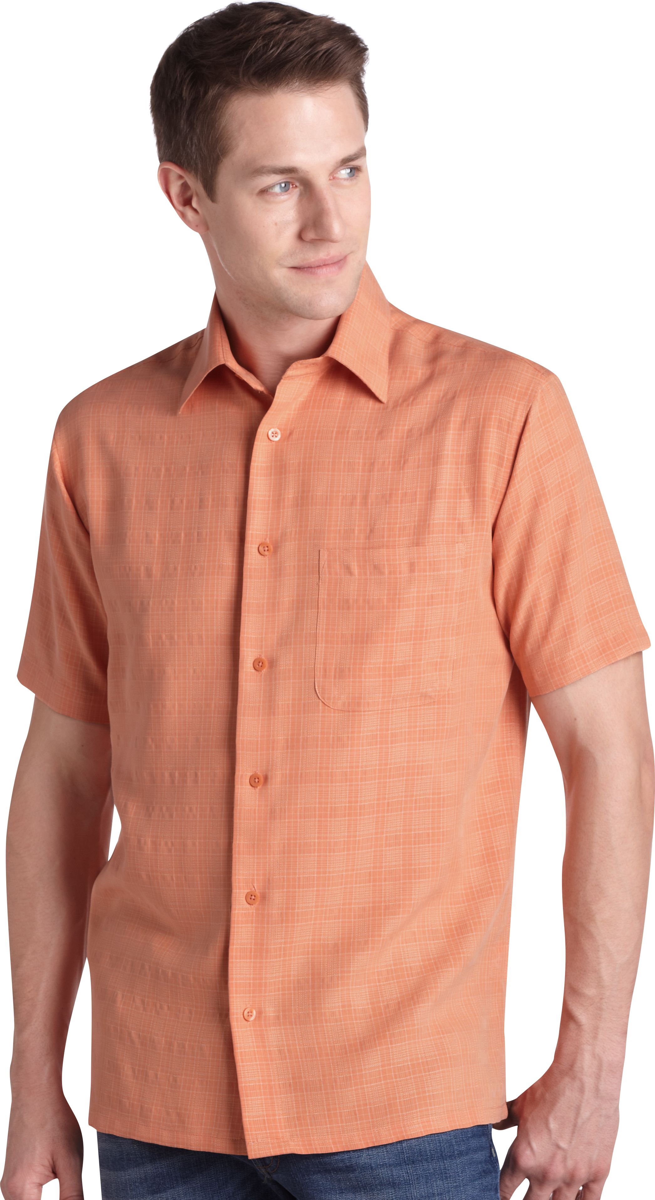 Joseph & Feiss Resort Orange Plaid Camp Collar Shirt
