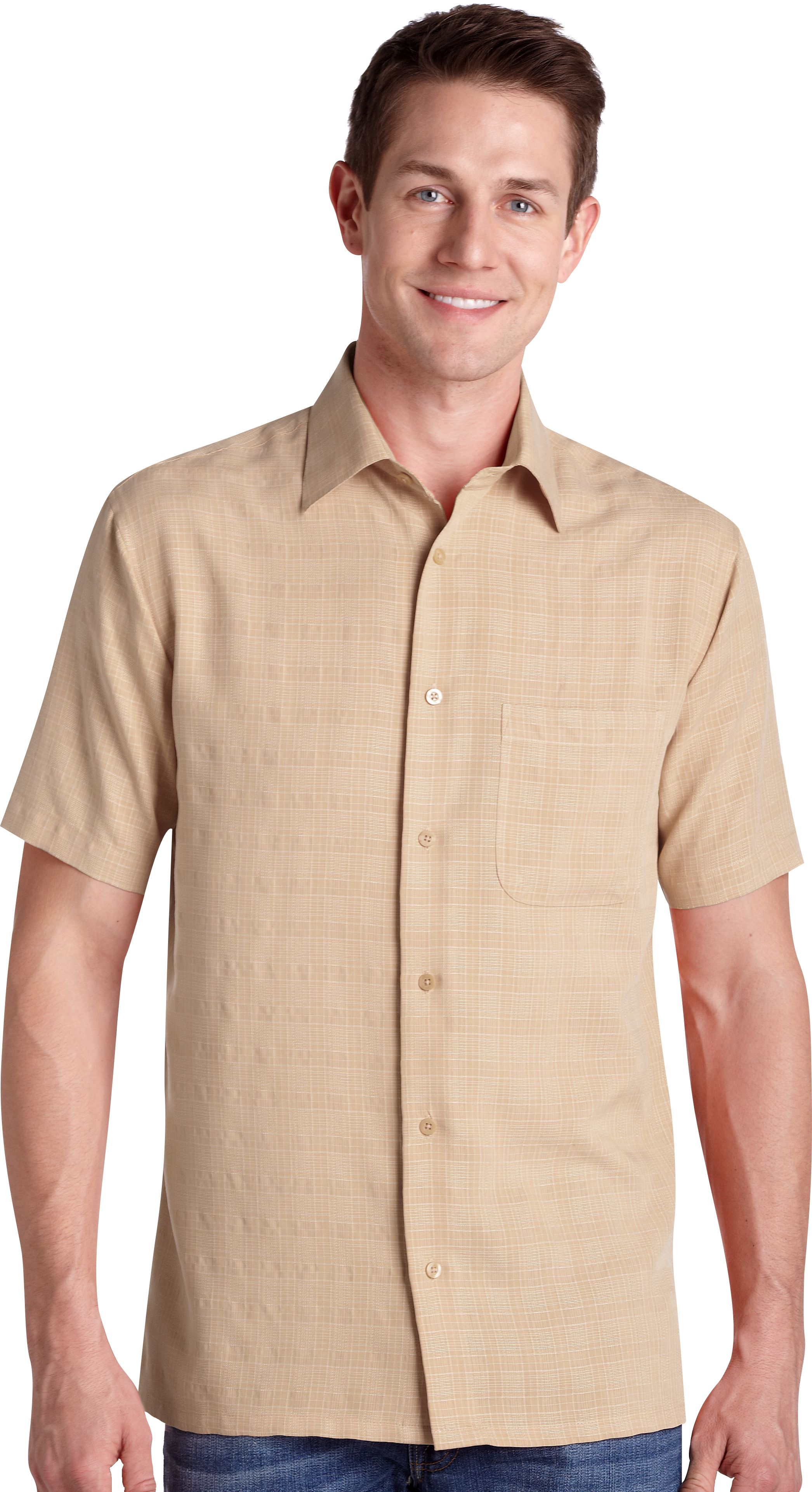 Joseph & Feiss Natural Plaid Camp Collar Shirt