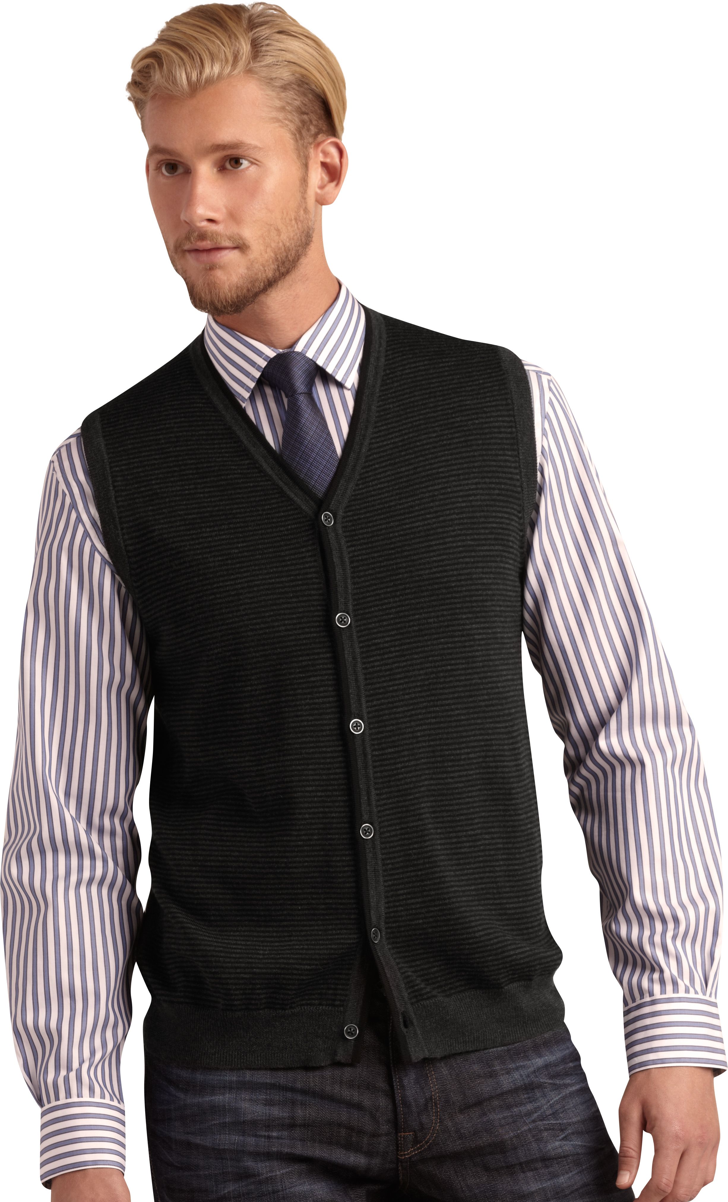 Egara Black Stripe Button-Up Sweater Vest