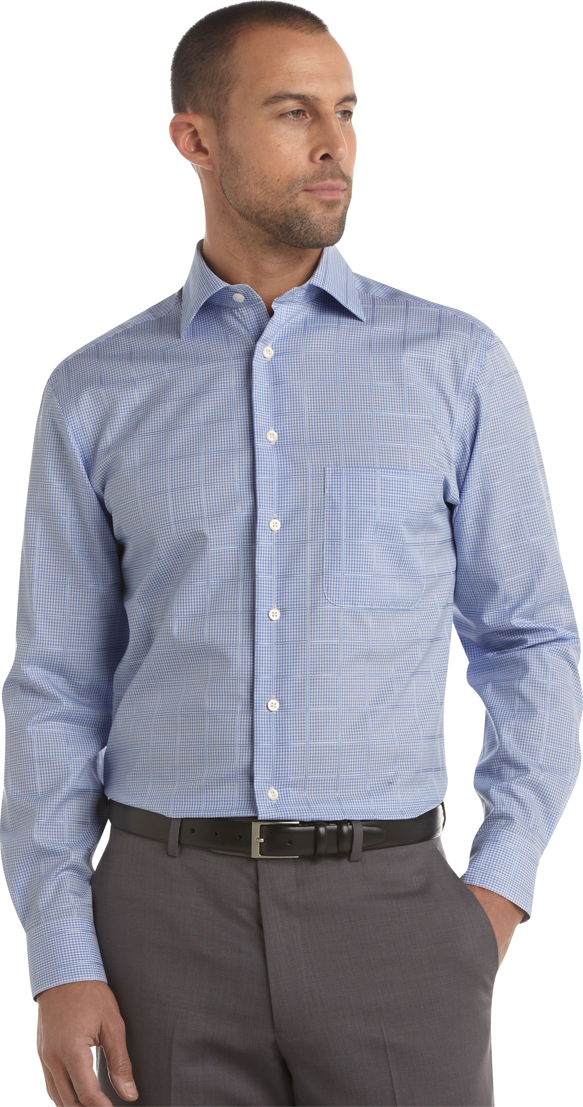 Pronto Uomo Blue and White Check Modern Fit Sport Shirt