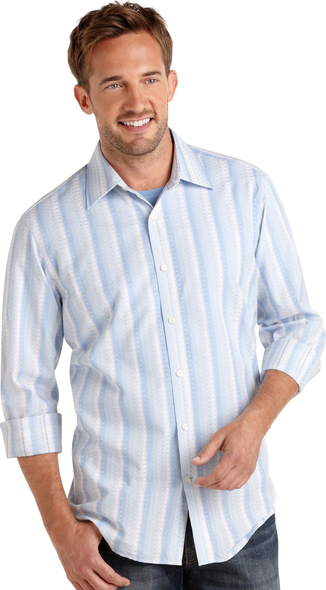 Pronto Uomo Blue and Tan Dot Sport Shirt