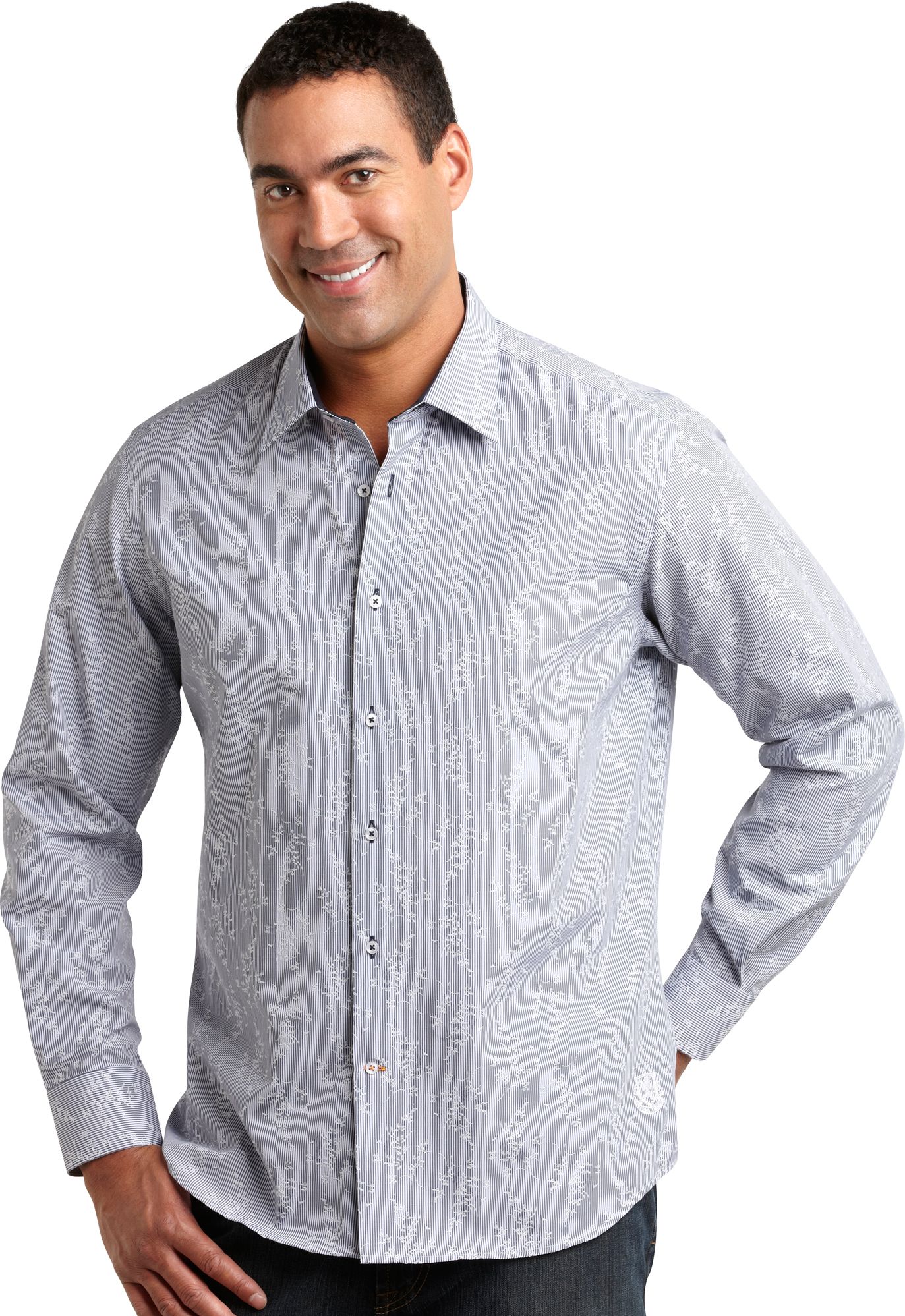 M. Benisti Navy Stripe Jacquard Sport Shirt