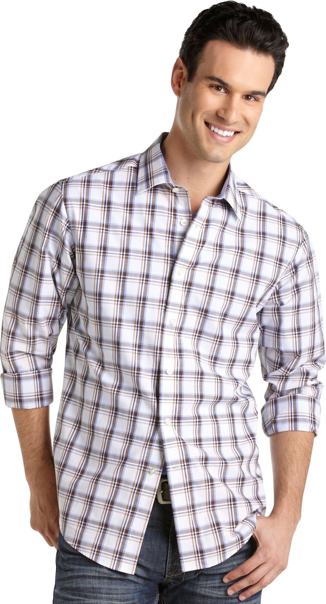 Egara Brown and Blue Plaid Sport Shirt