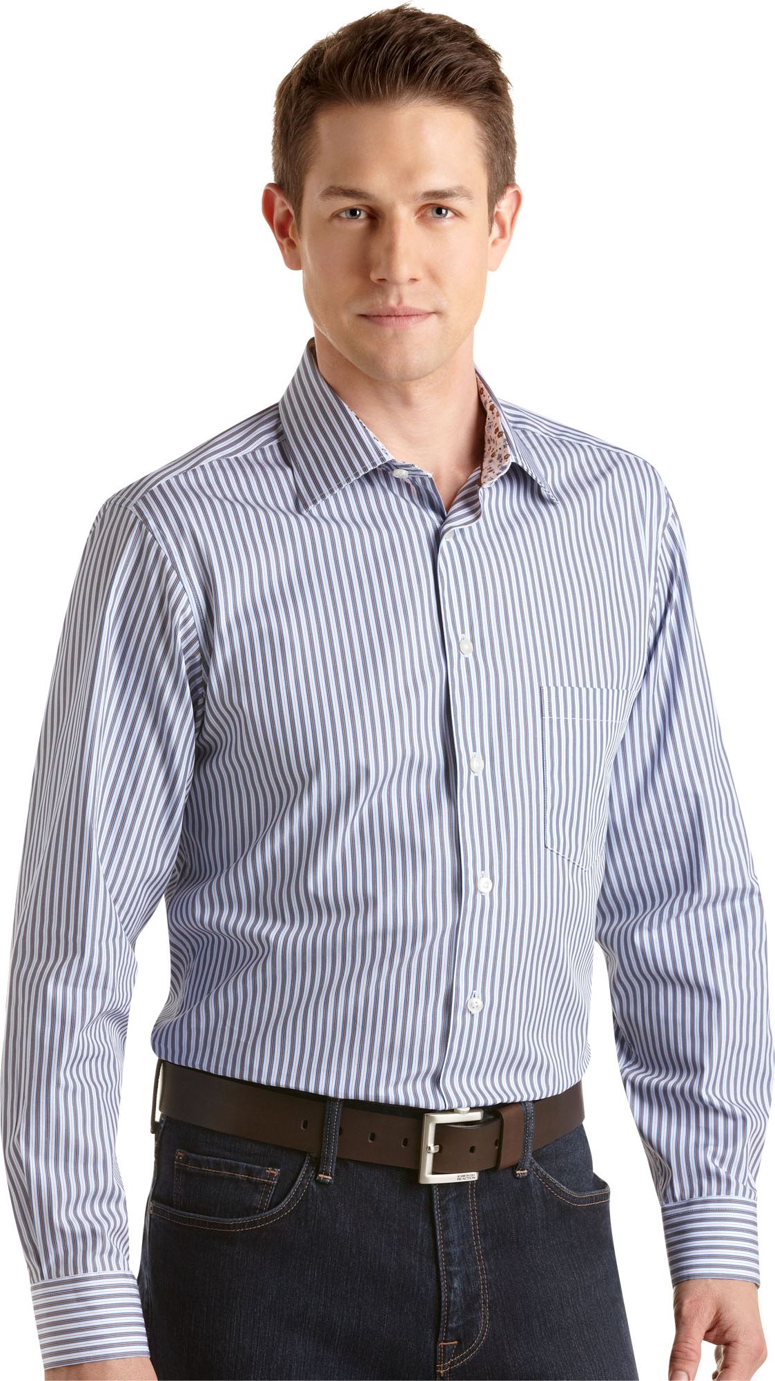 Egara Brown and Blue Multistripe Slim Fit Sport Shirt