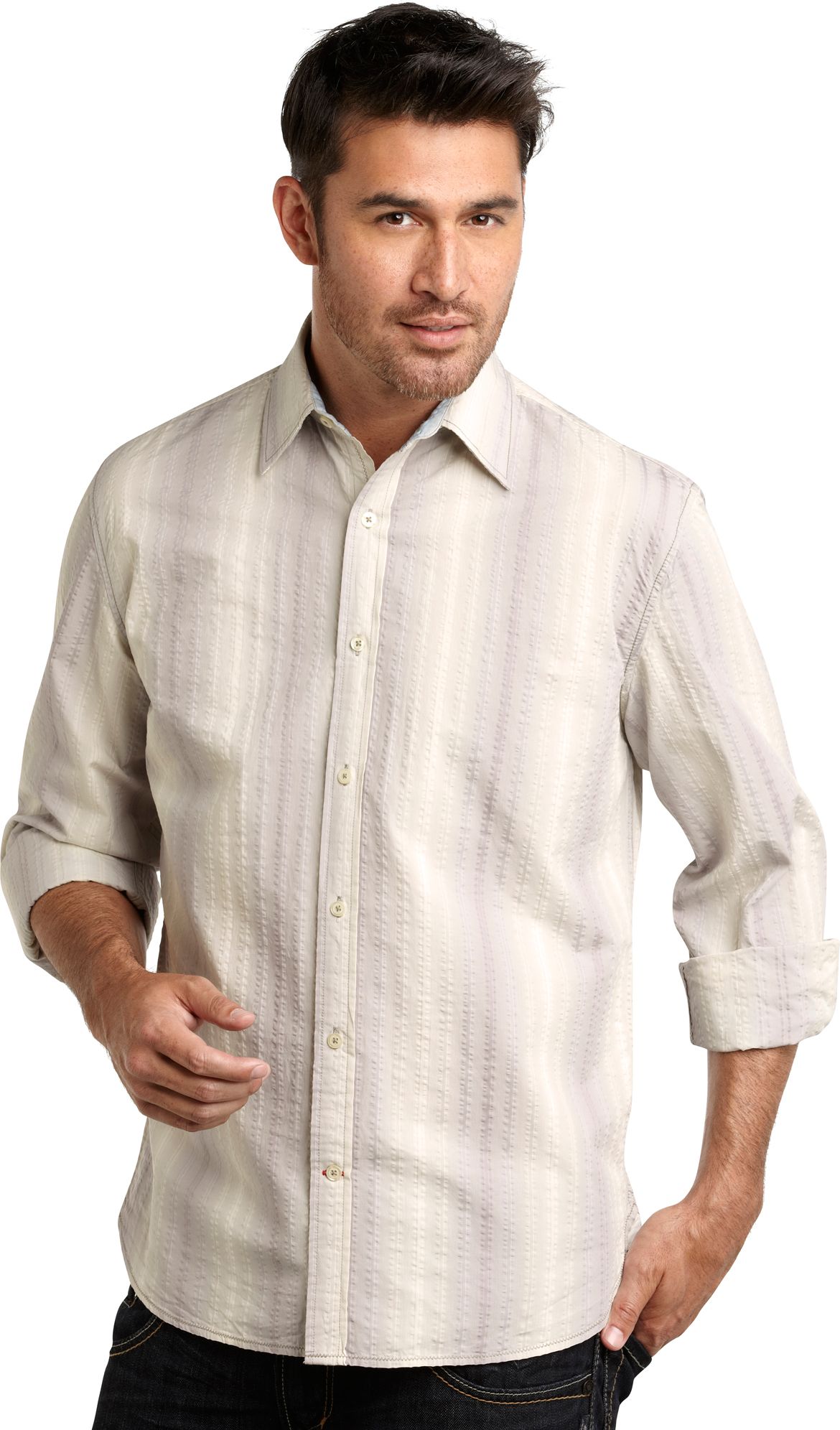 Pronto Blue Sport Shirt Tan Tonal Stripe