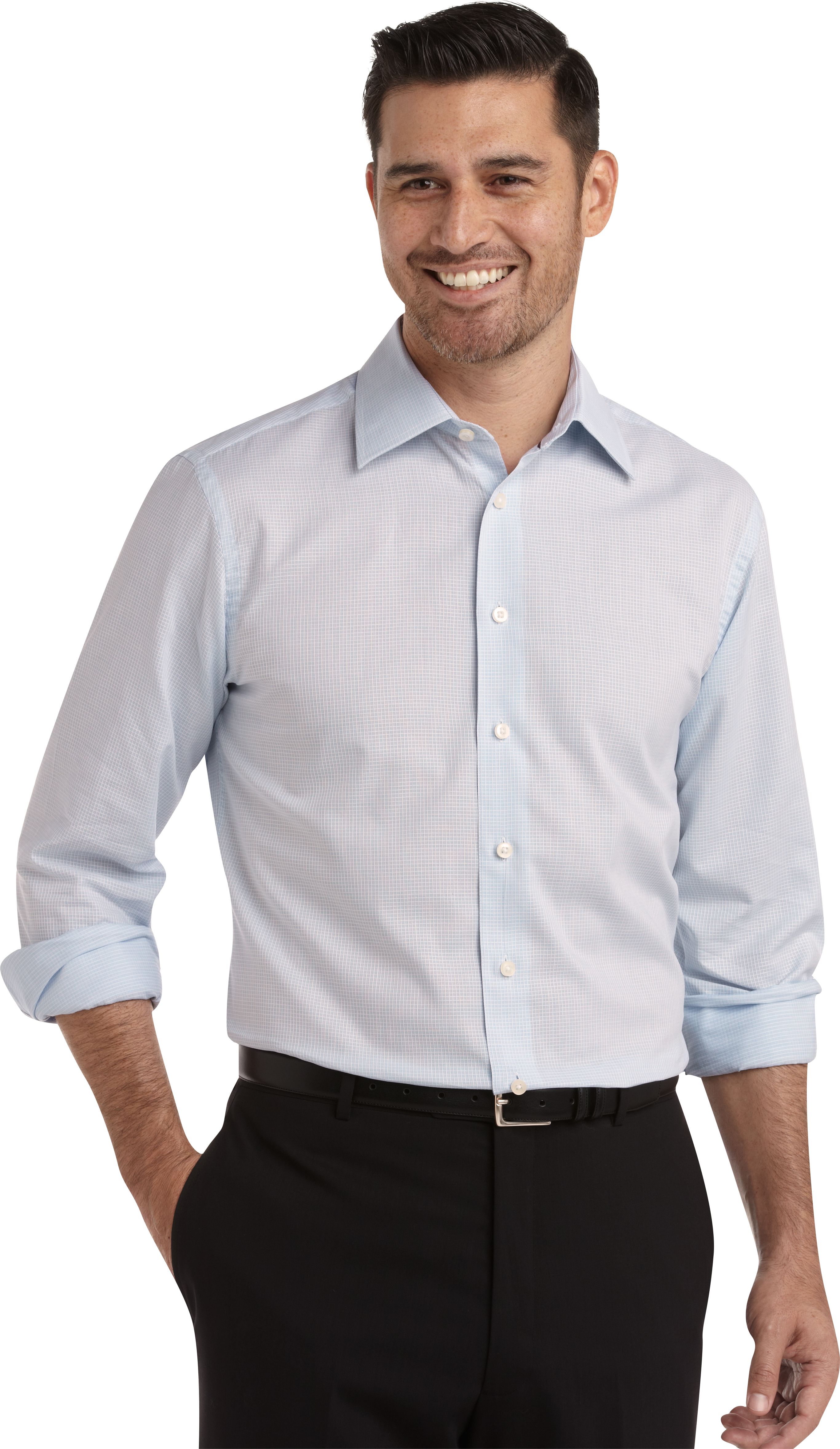 Egara Sky Blue Check Slim Fit Sport Shirt