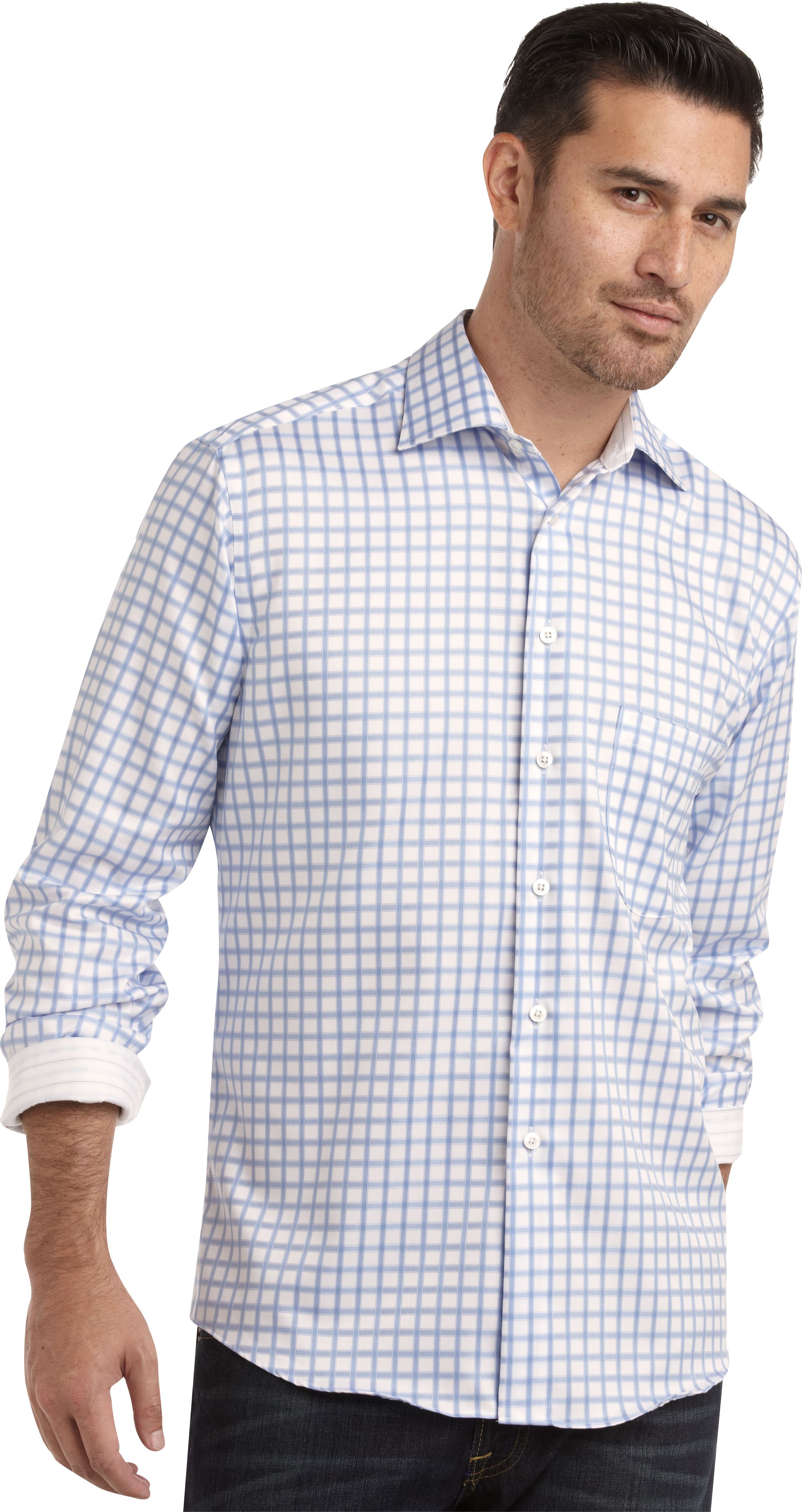 Egara Light Blue Check Modern Fit Sport Shirt