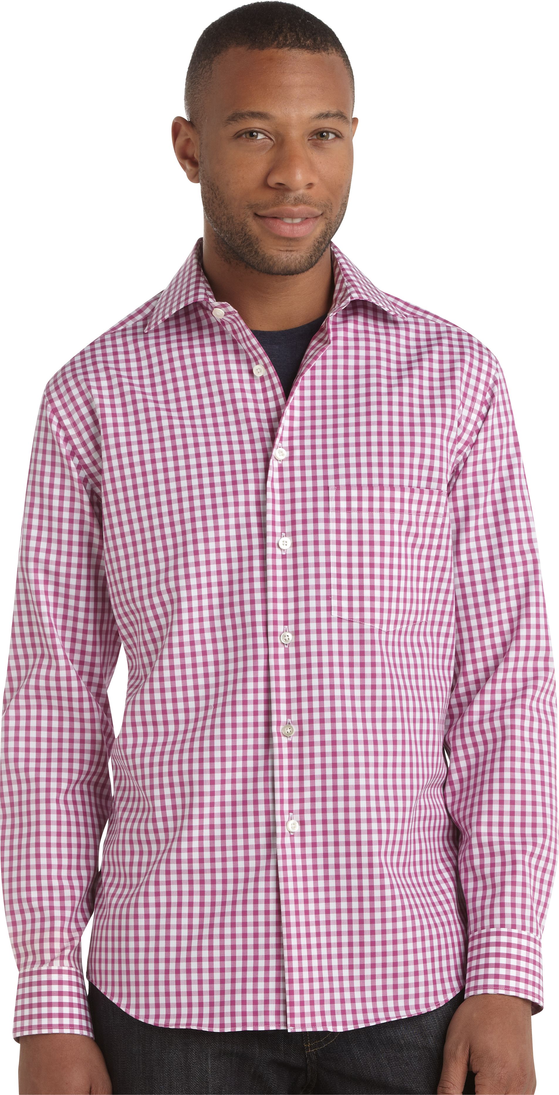 Egara Raspberry and White Gingham Modern Fit Sport Shirt