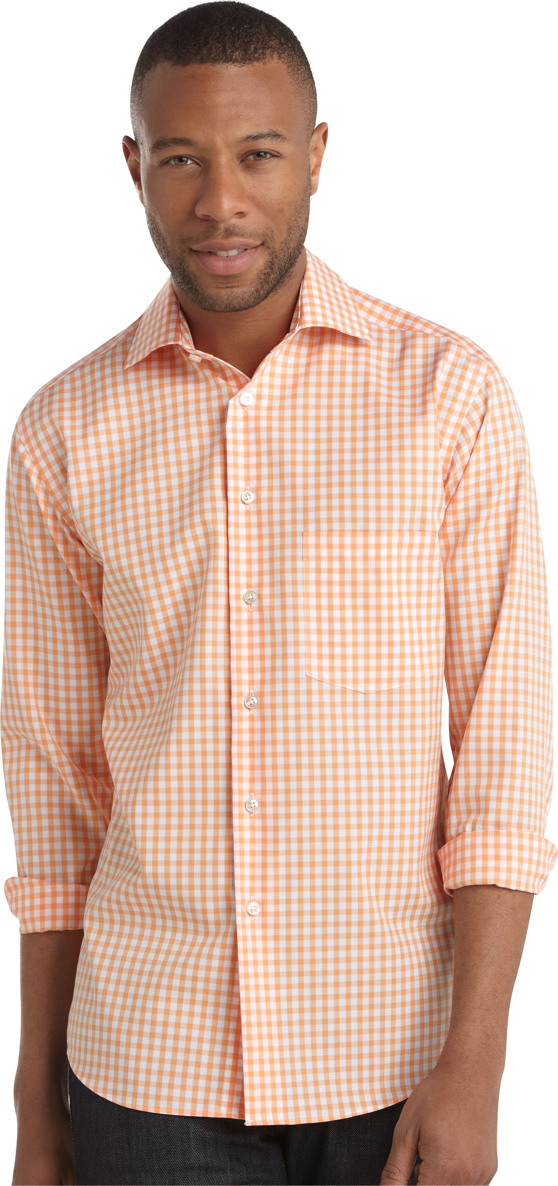 Egara Orange and White Gingham Modern Fit Sport Shirt