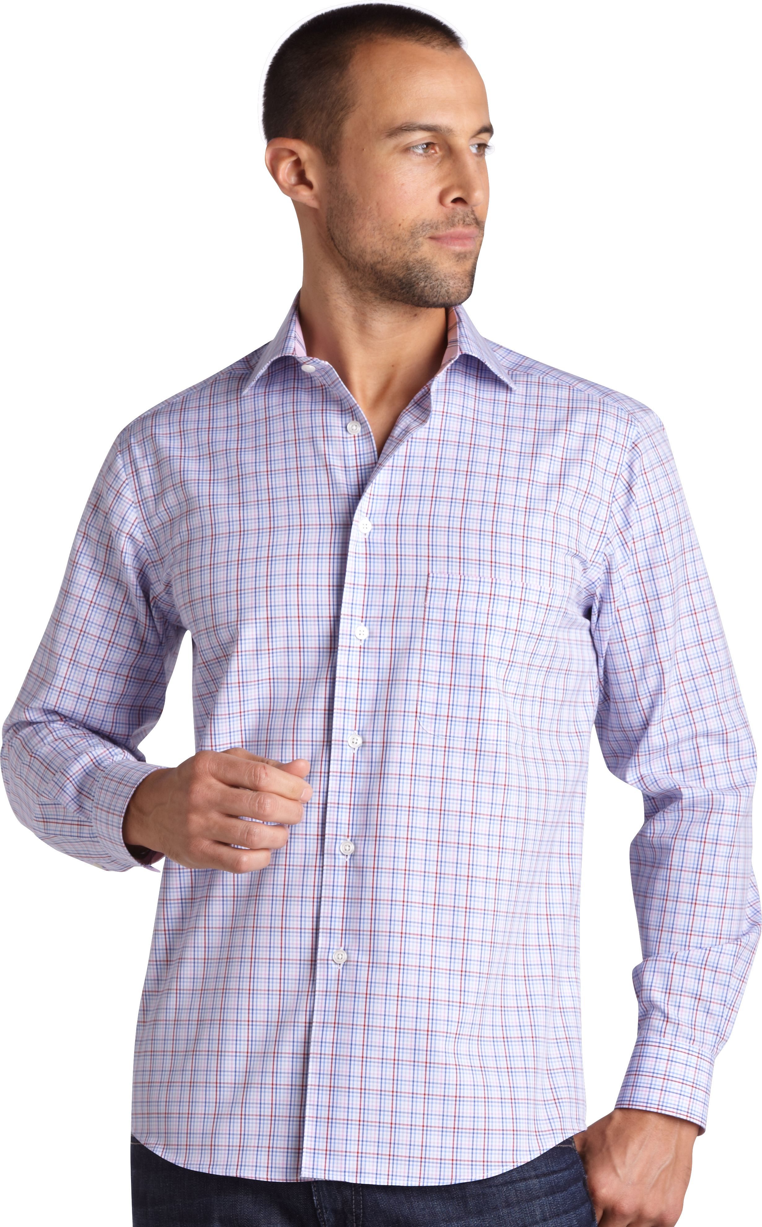 Pronto Uomo Blue and Pink Check Modern Fit Sport Shirt