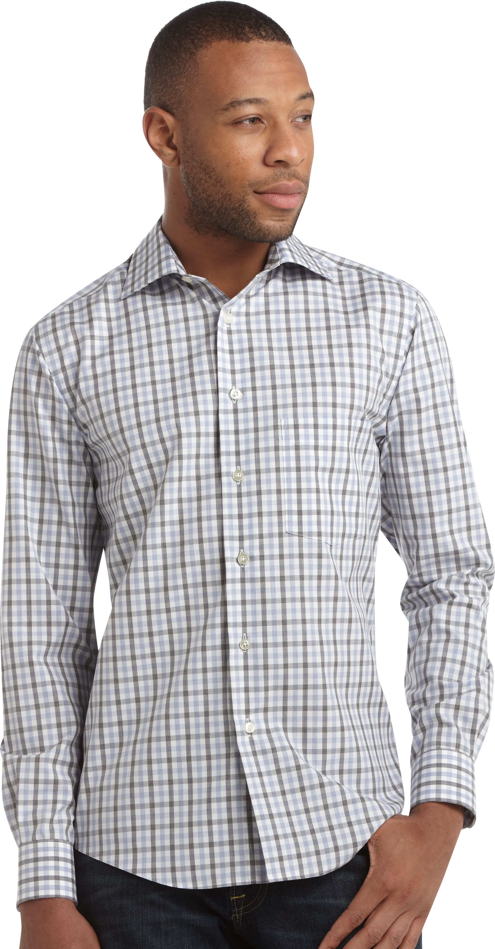 Egara Gray and Blue Check Modern Fit Sport Shirt