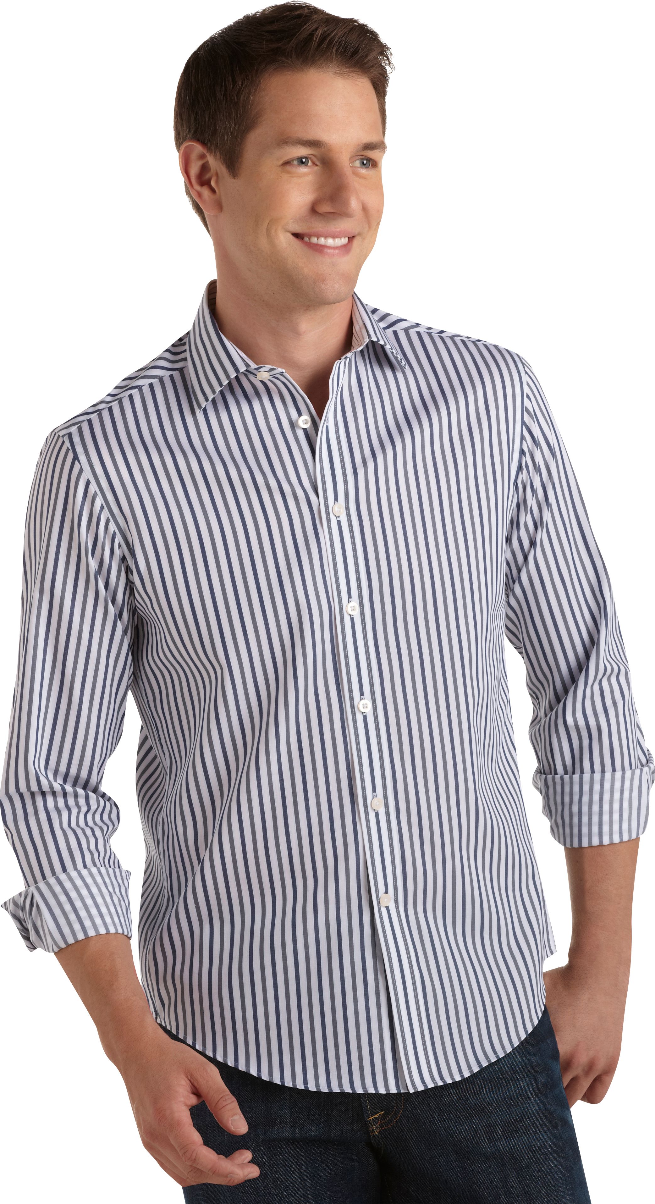 Egara Gray and White Stripe Sport Shirt