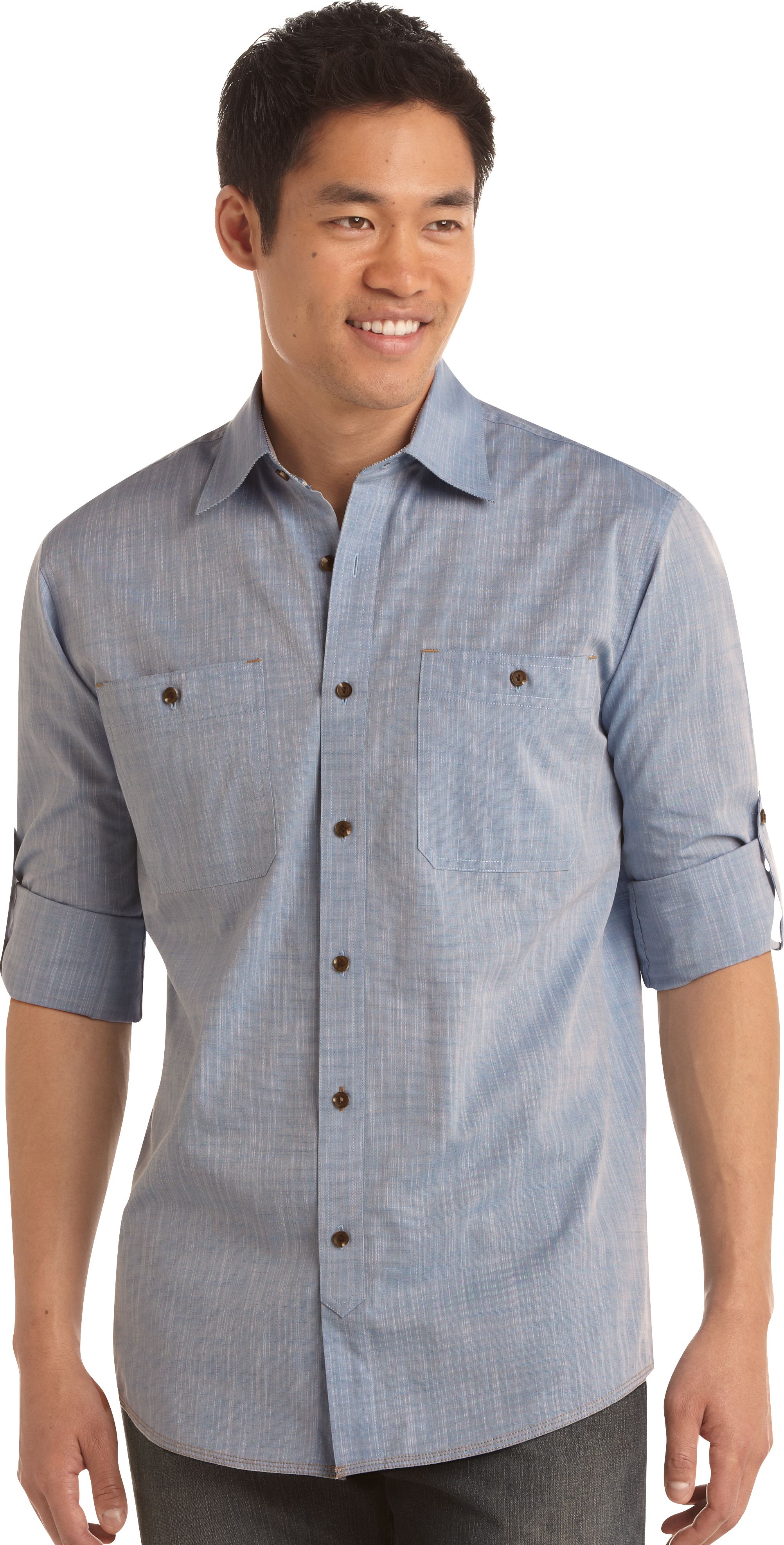 Pronto Blue Woven Sport Shirt, Sky Blue