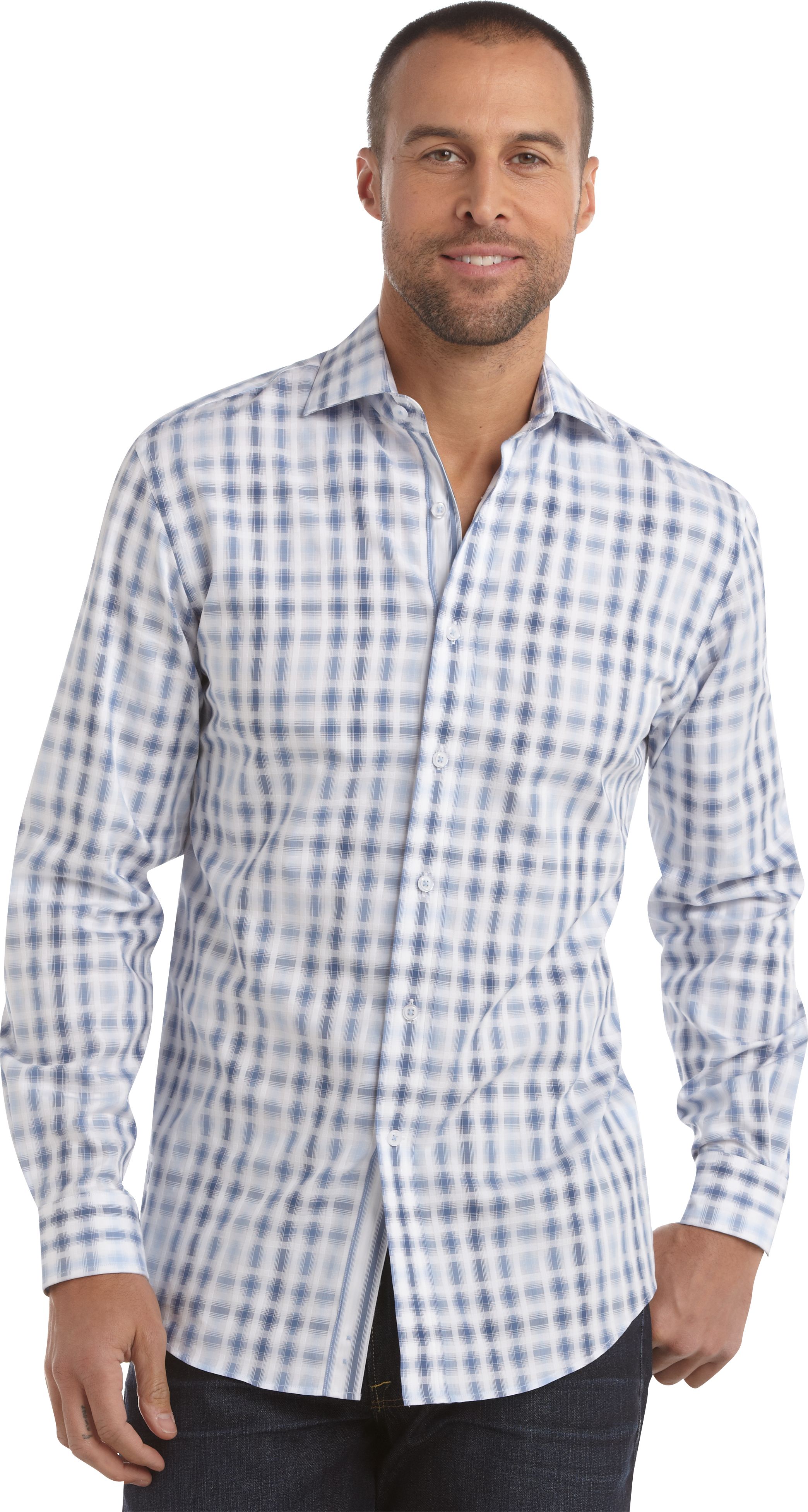 Pronto Uomo Blue and White Ombre Plaid Sport Shirt
