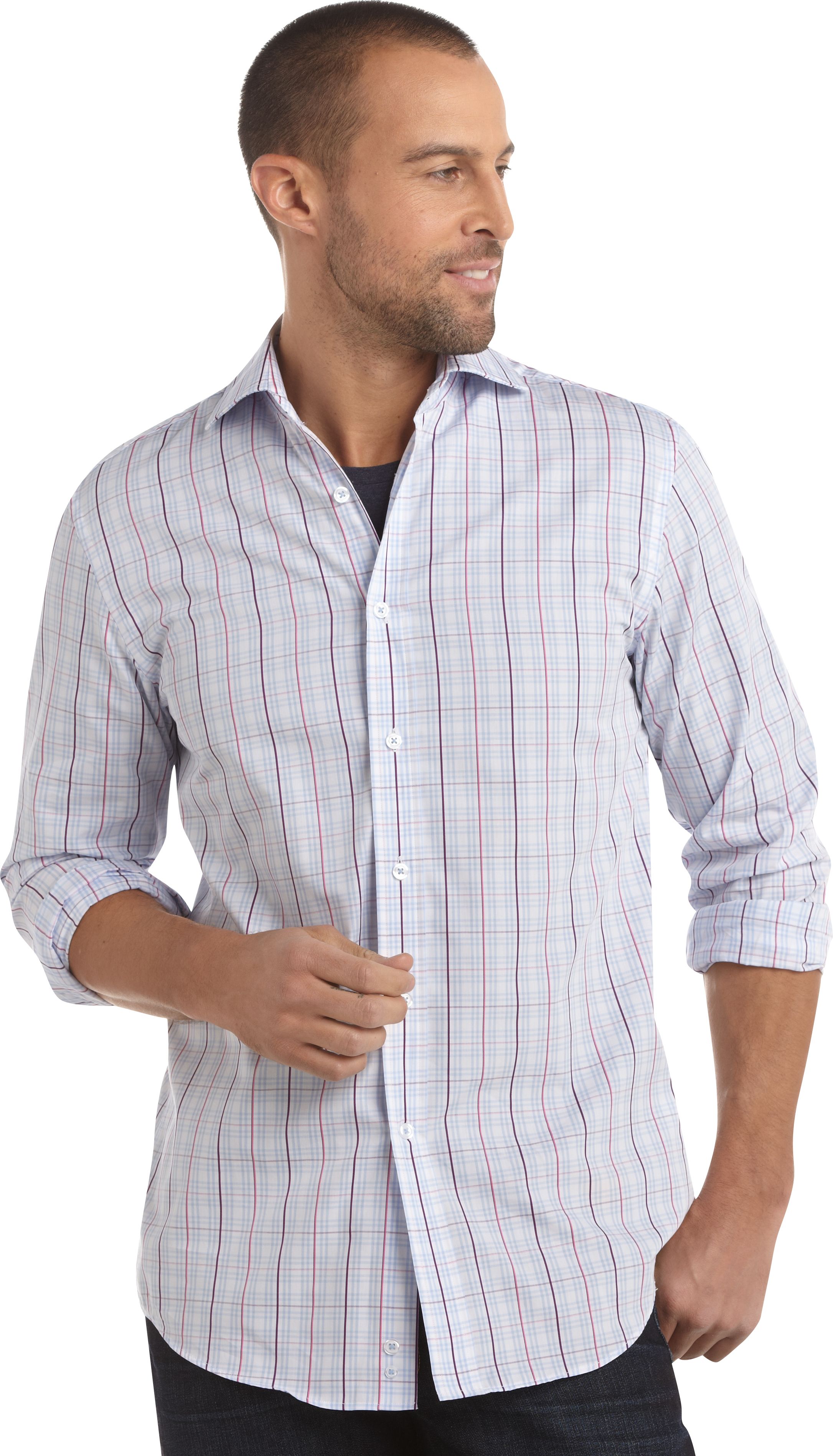 Pronto Uomo Light Blue and Pink Plaid Sport Shirt