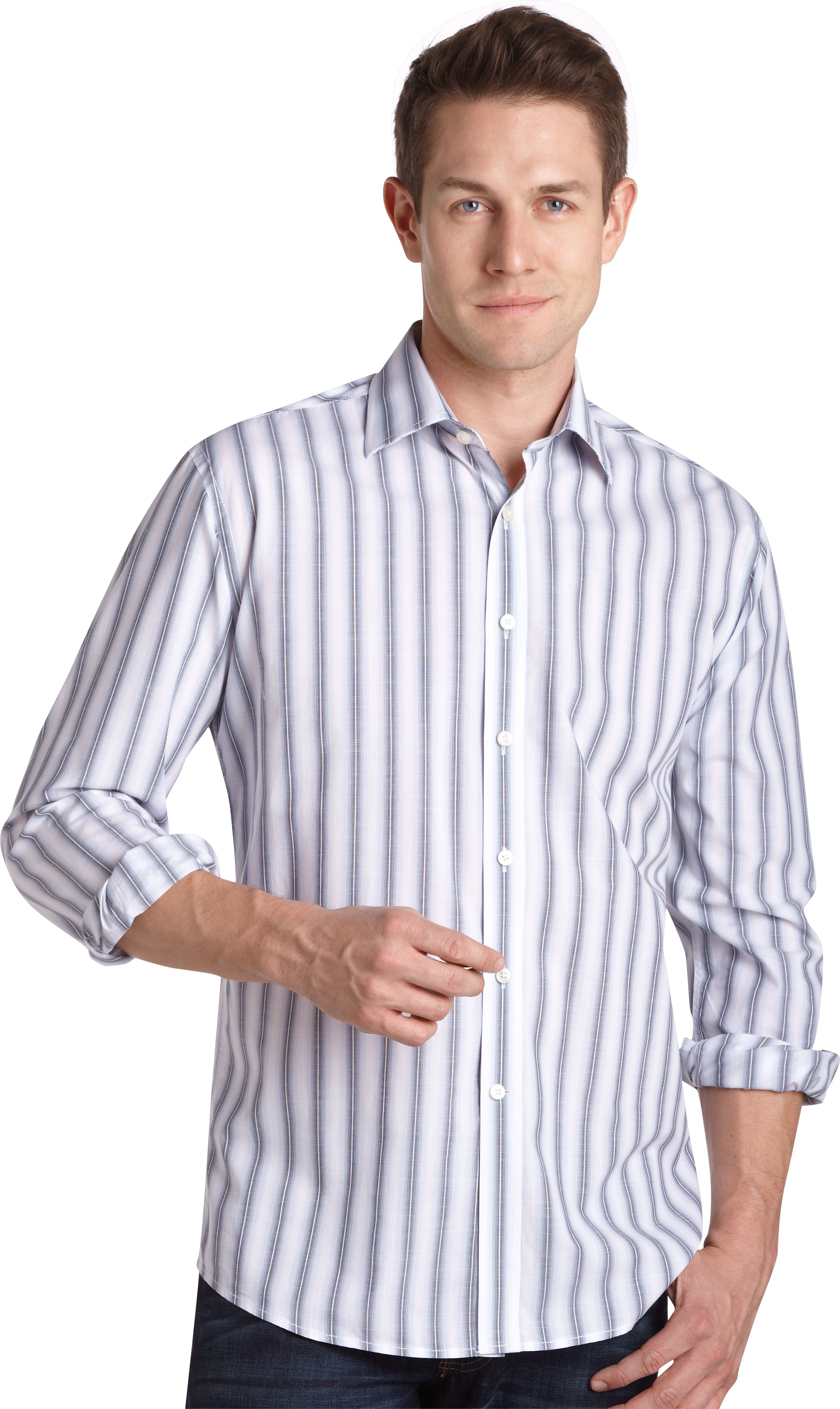 Pronto Blue Sport Shirt Gray and Blue Stripe