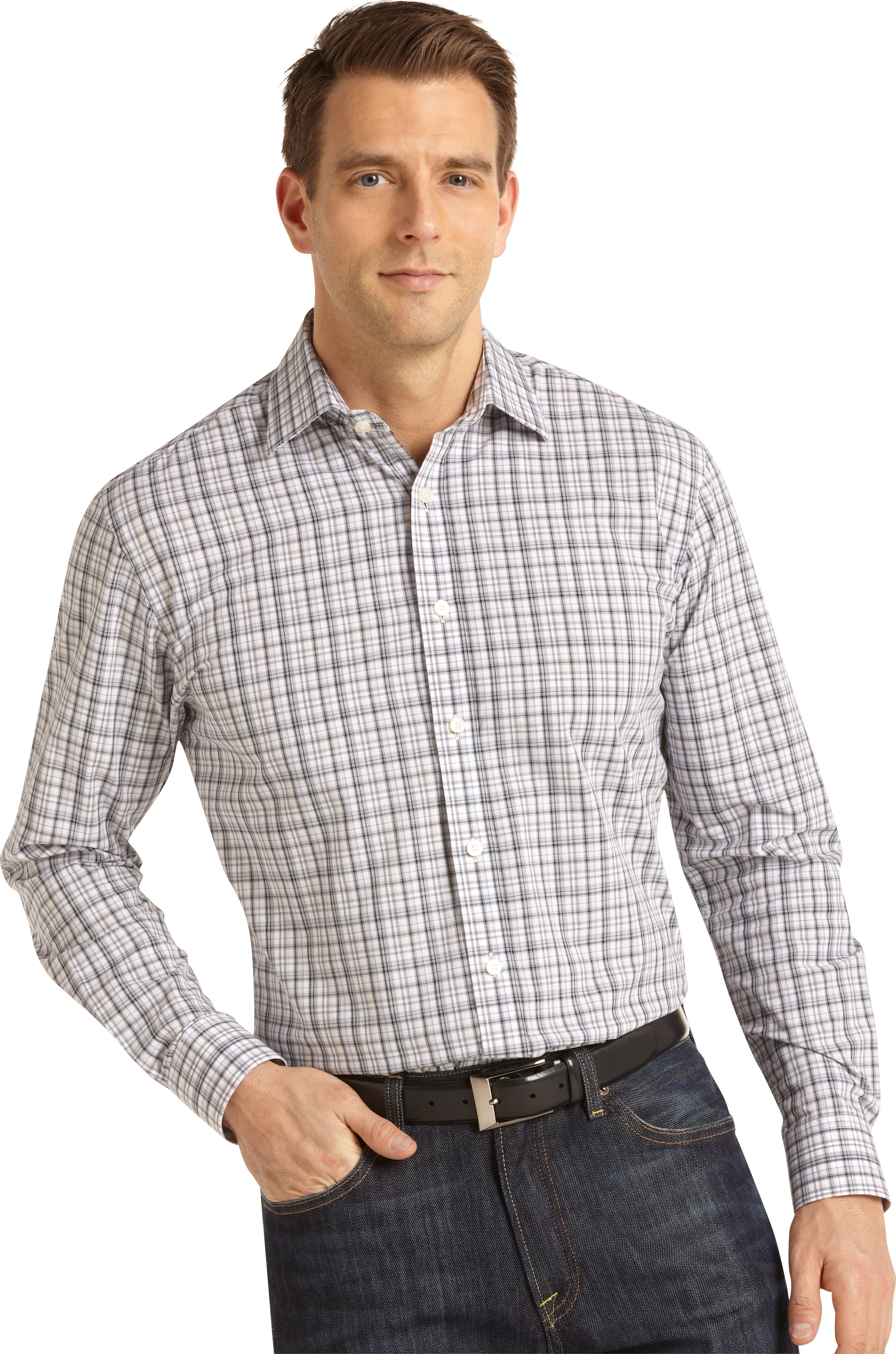 Pronto Blue Sport Shirt, Blue and Gray Plaid