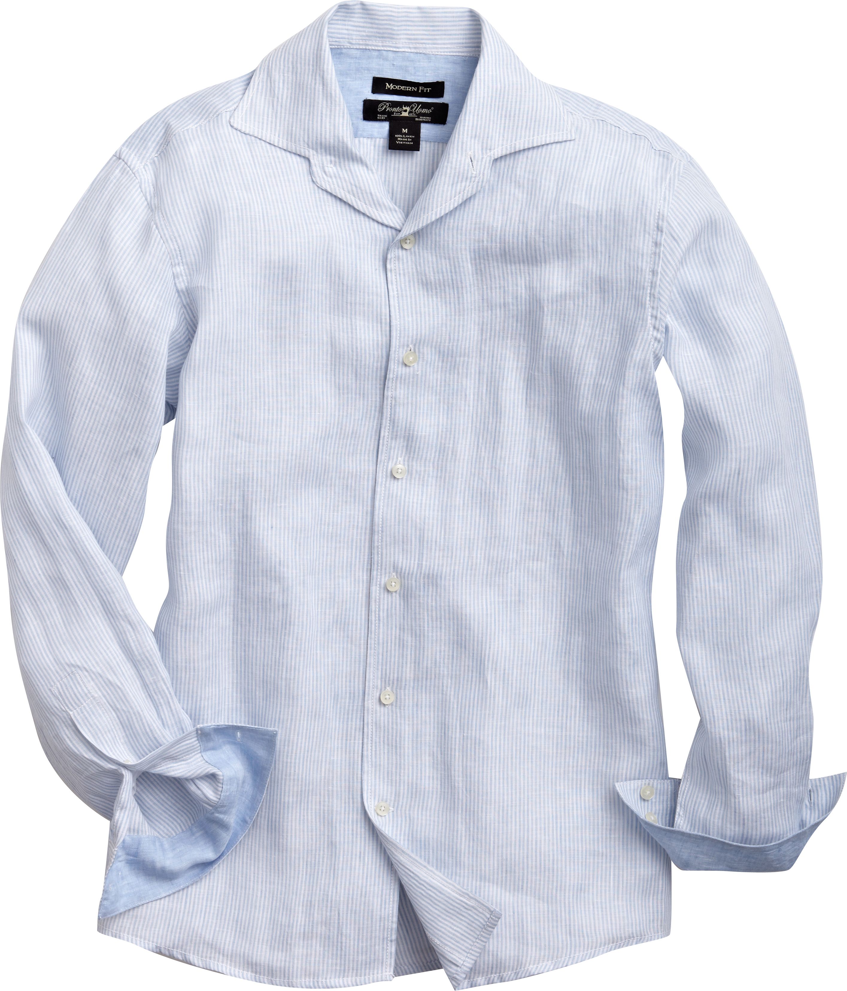 Pronto Uomo Light Blue Stripe Modern Fit Linen Sport Shirt