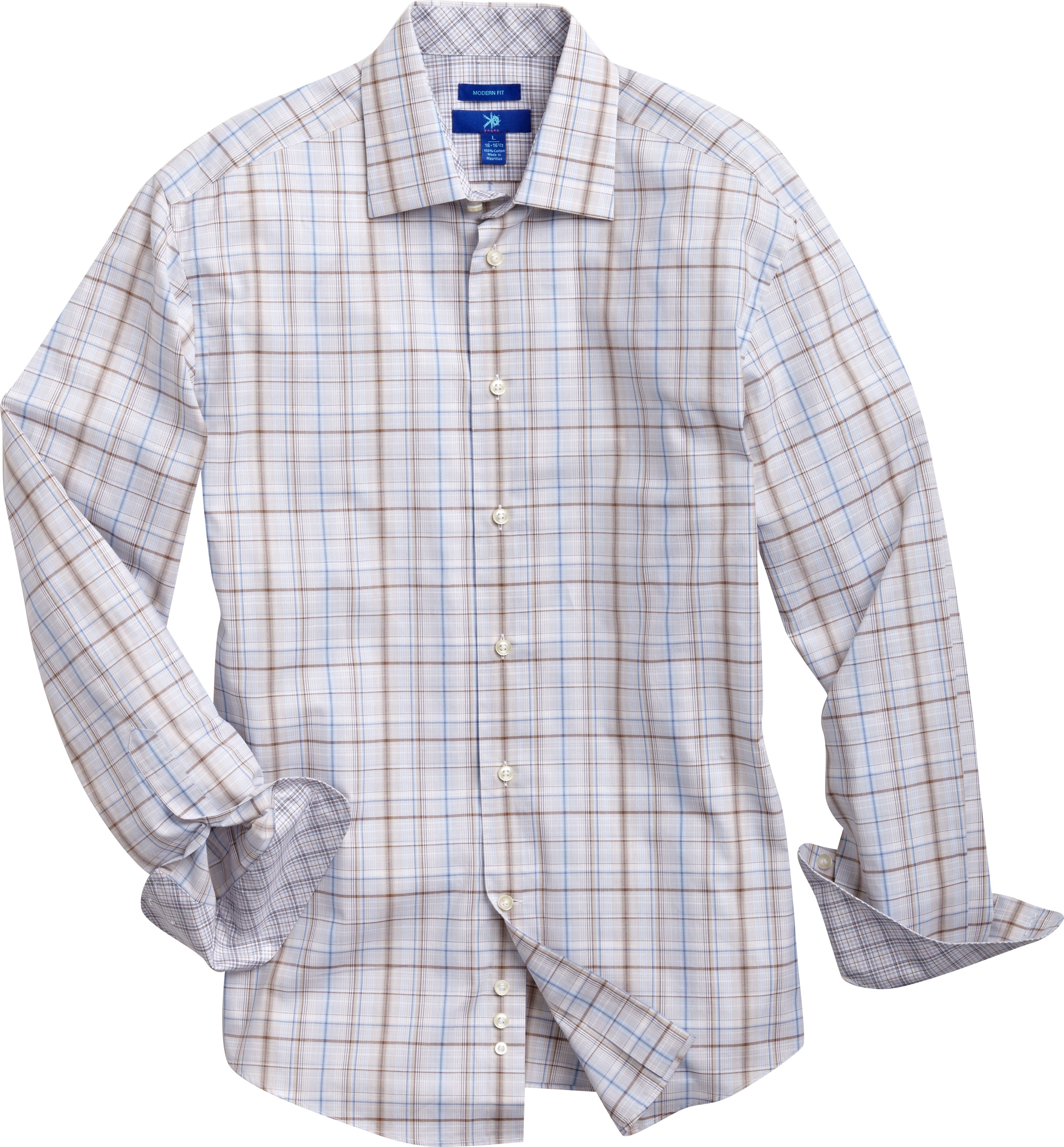 Egara Brown Woven Plaid Sport Shirt