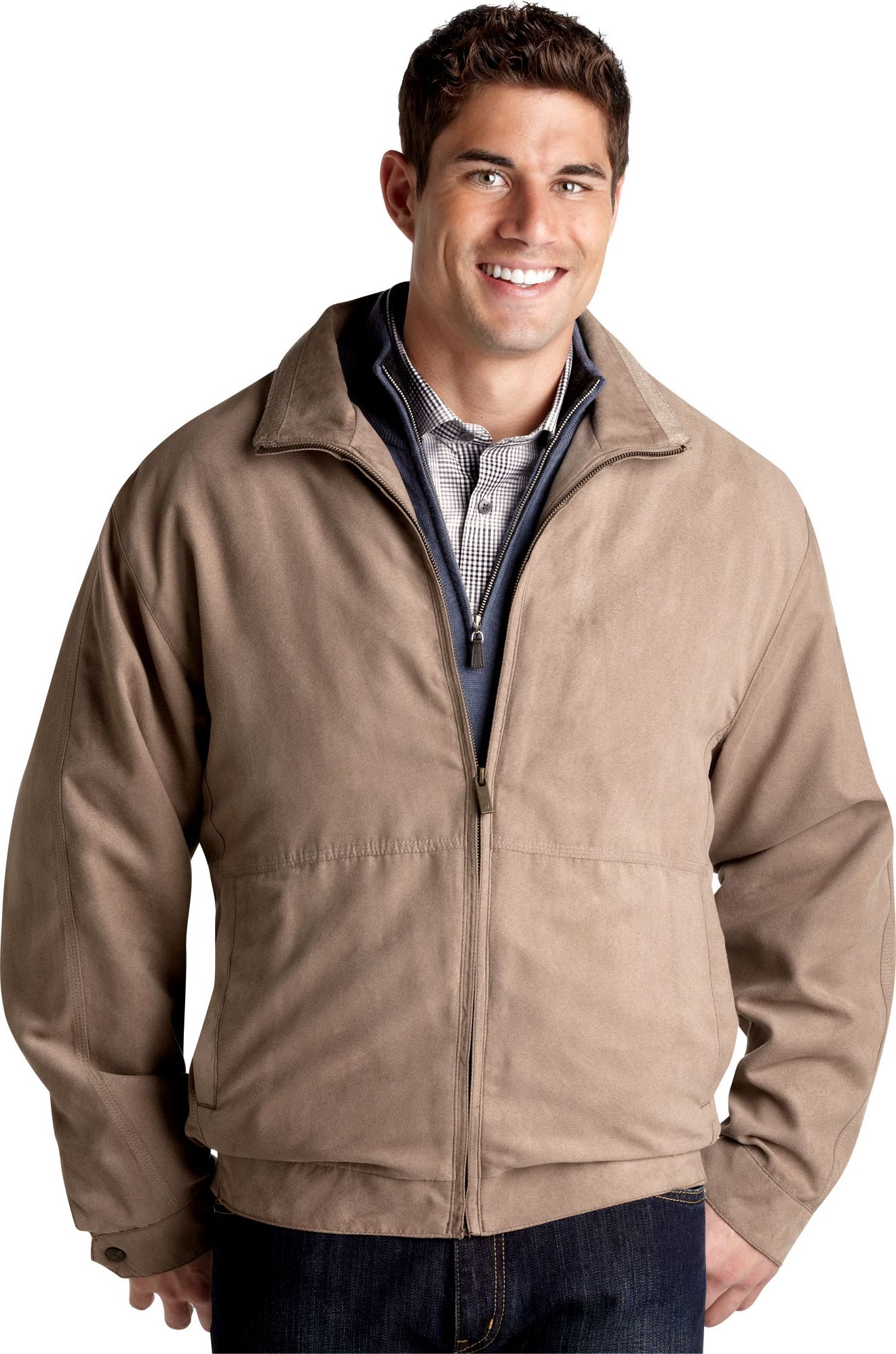 Weatherproof Tan Microsuede Bomber Jacket