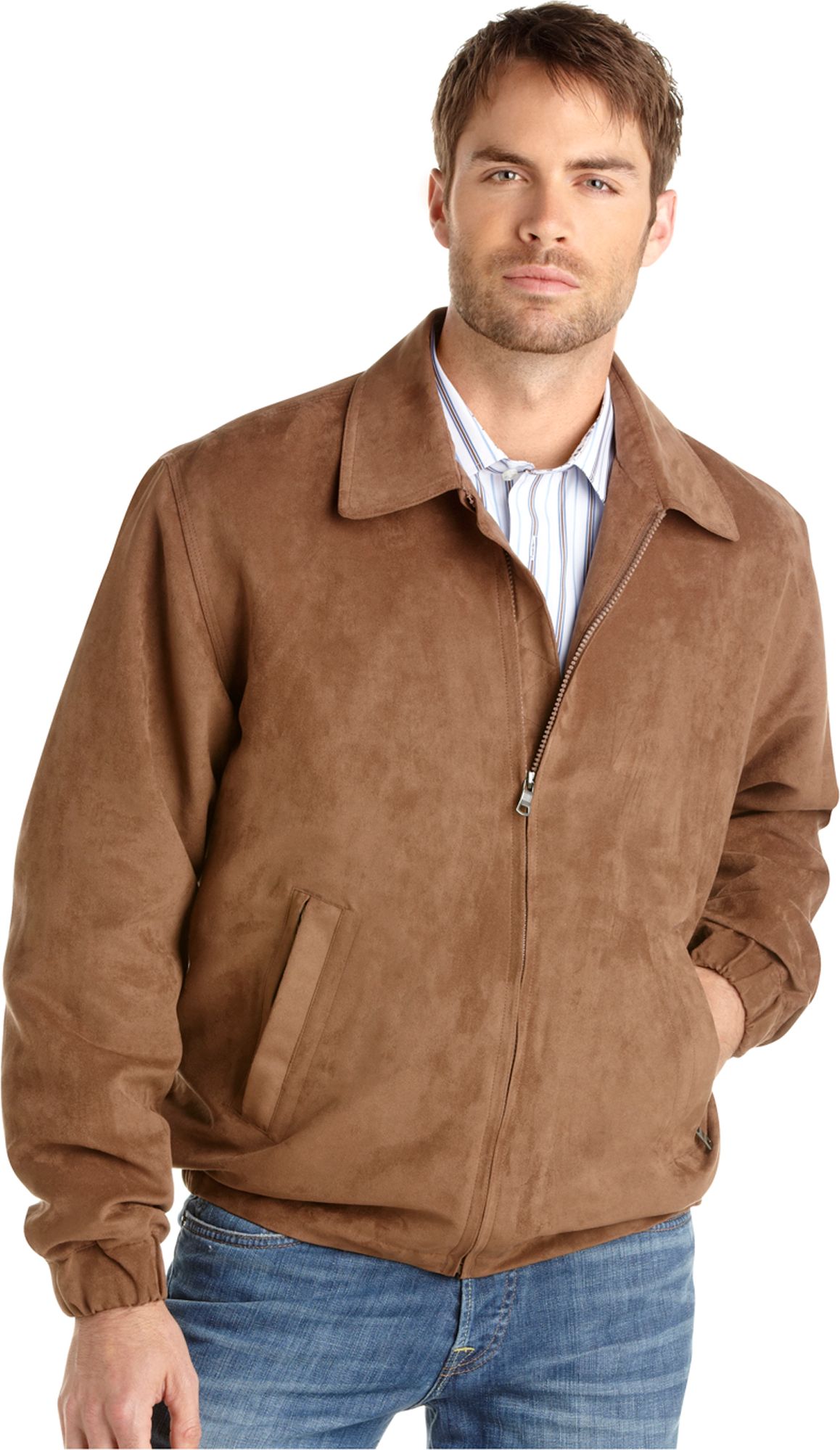 Joseph & Feiss Brown Microsuede Bomber Jacket