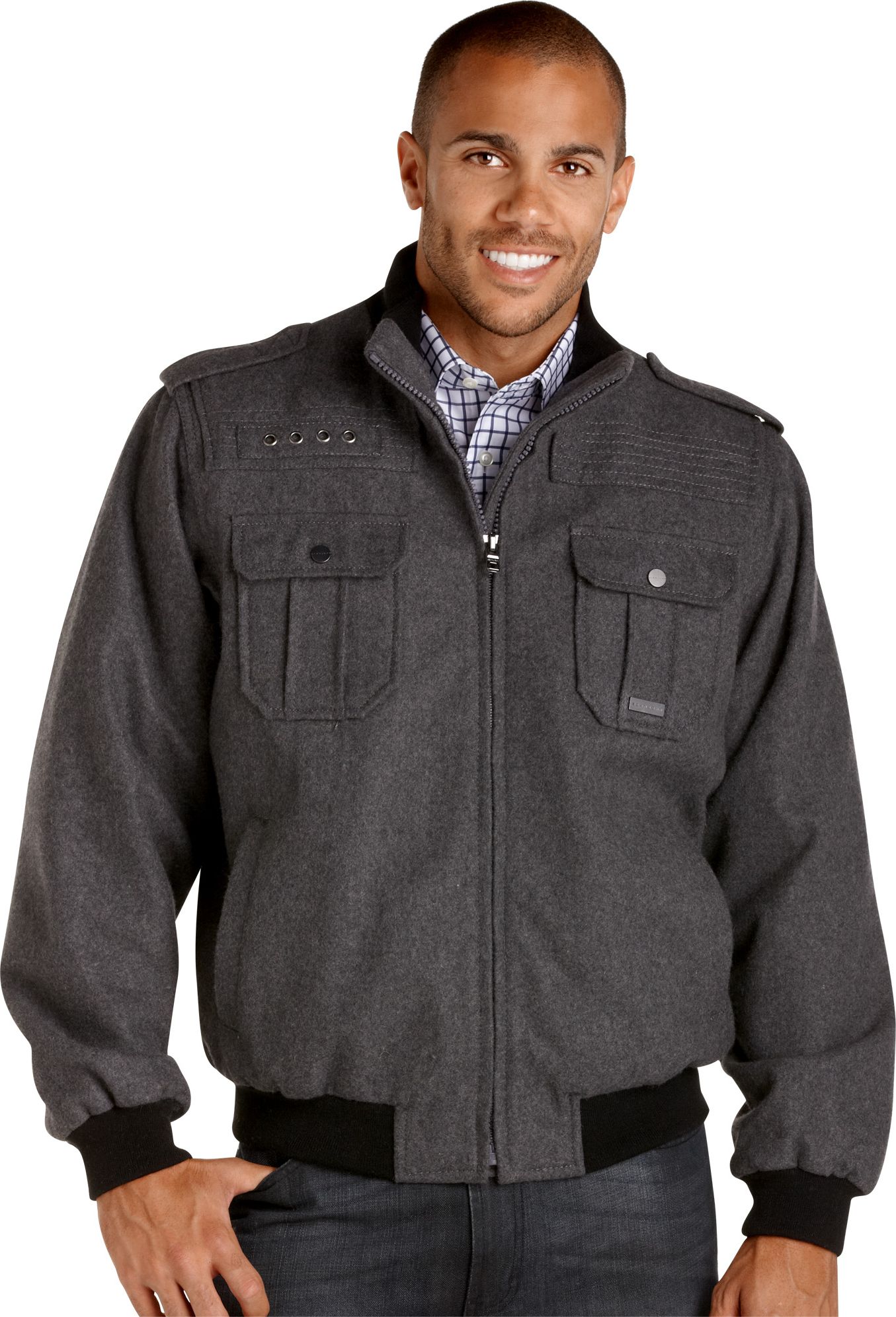 Sean John Charcoal Wool Bomber Jacket