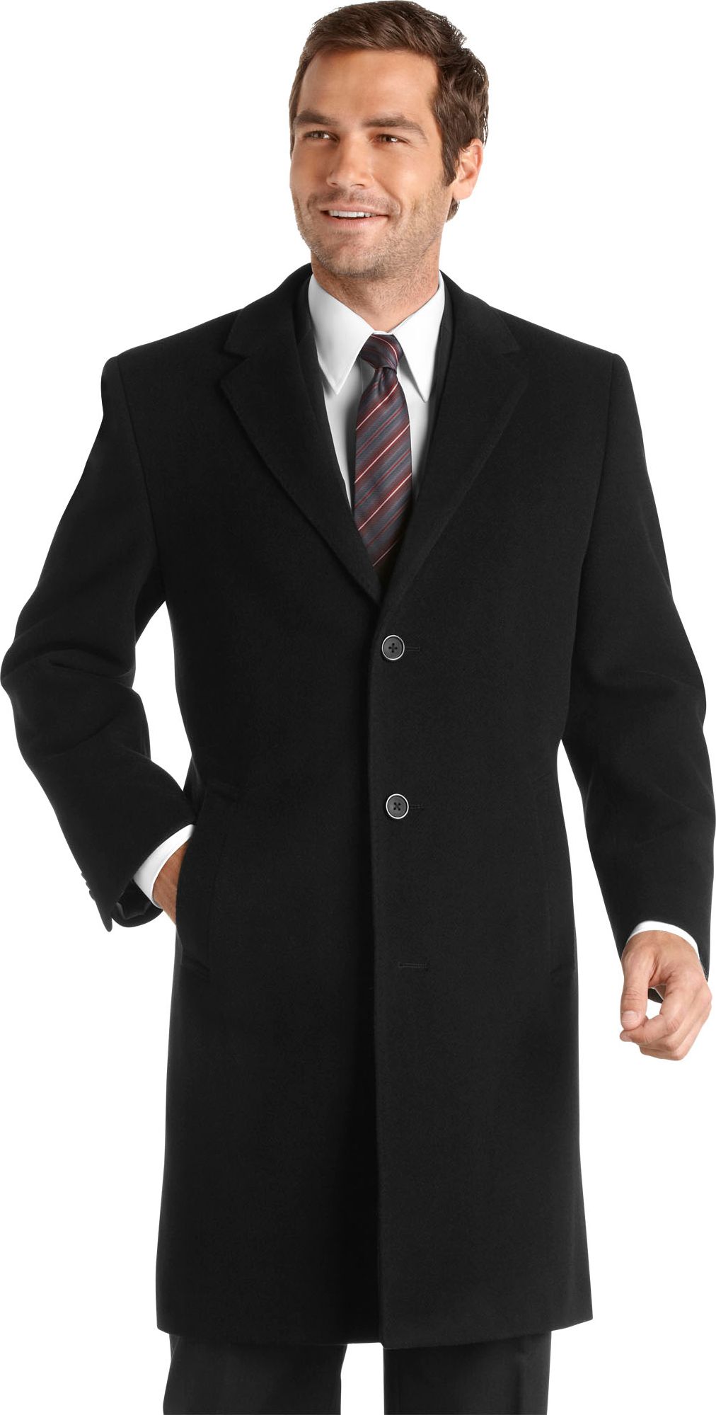 Kenneth Cole Black Herringbone Topcoat