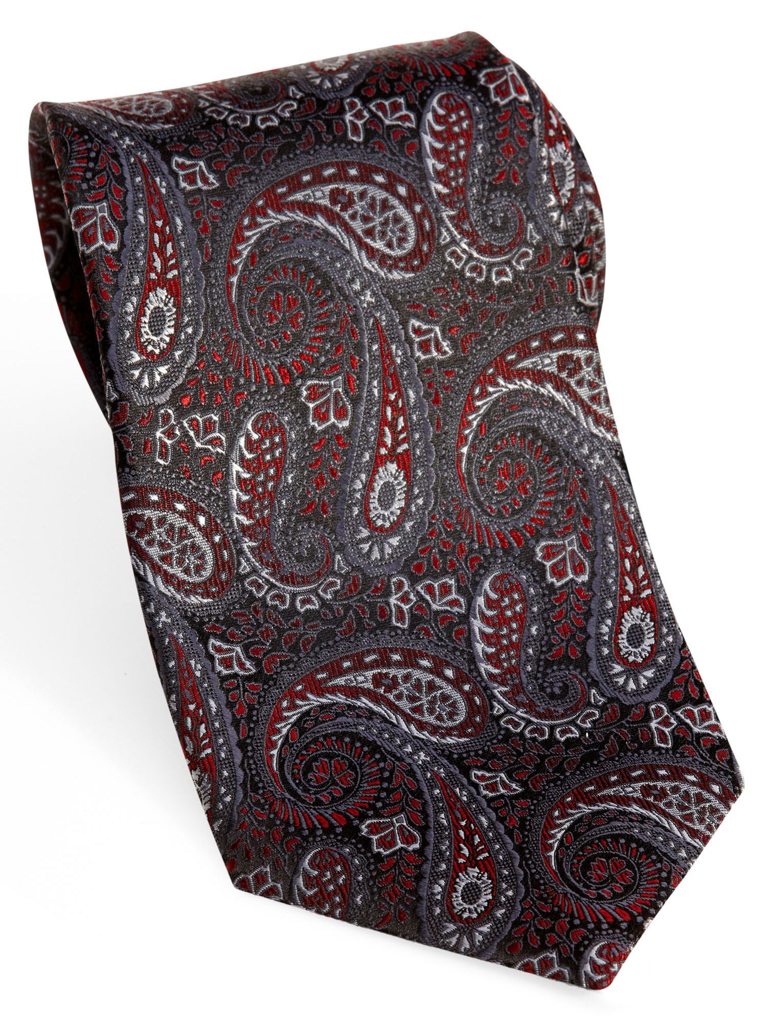 Pronto Uomo Couture Burgundy and Black Paisley Extra Long Tie