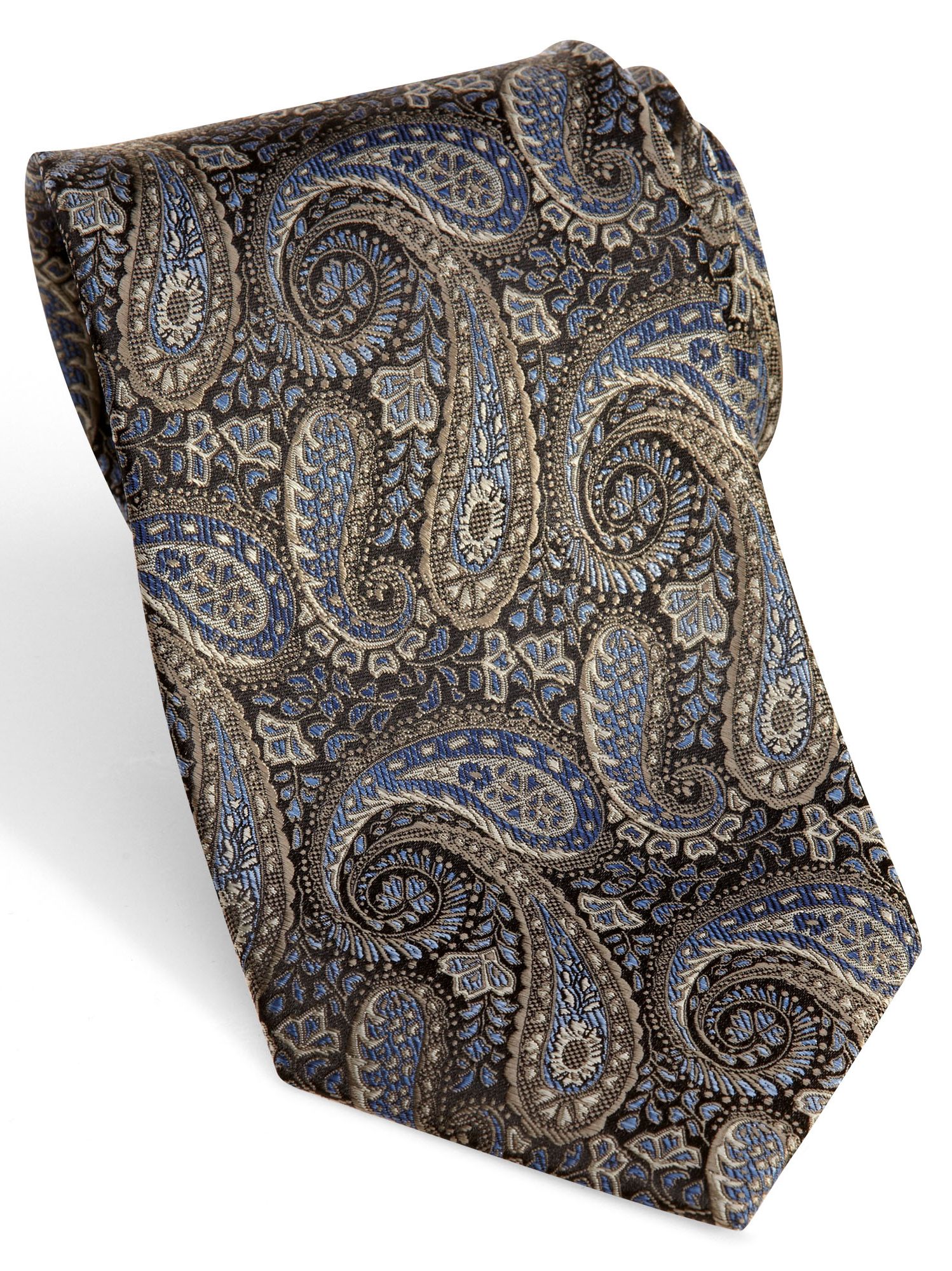 Pronto Uomo Couture Taupe and Black Paisley Extra Long Tie