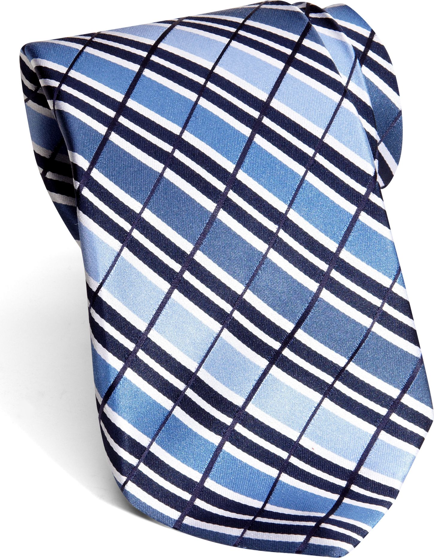 Corsini Seven Fold Blue Plaid and Stripe Narrow Tie
