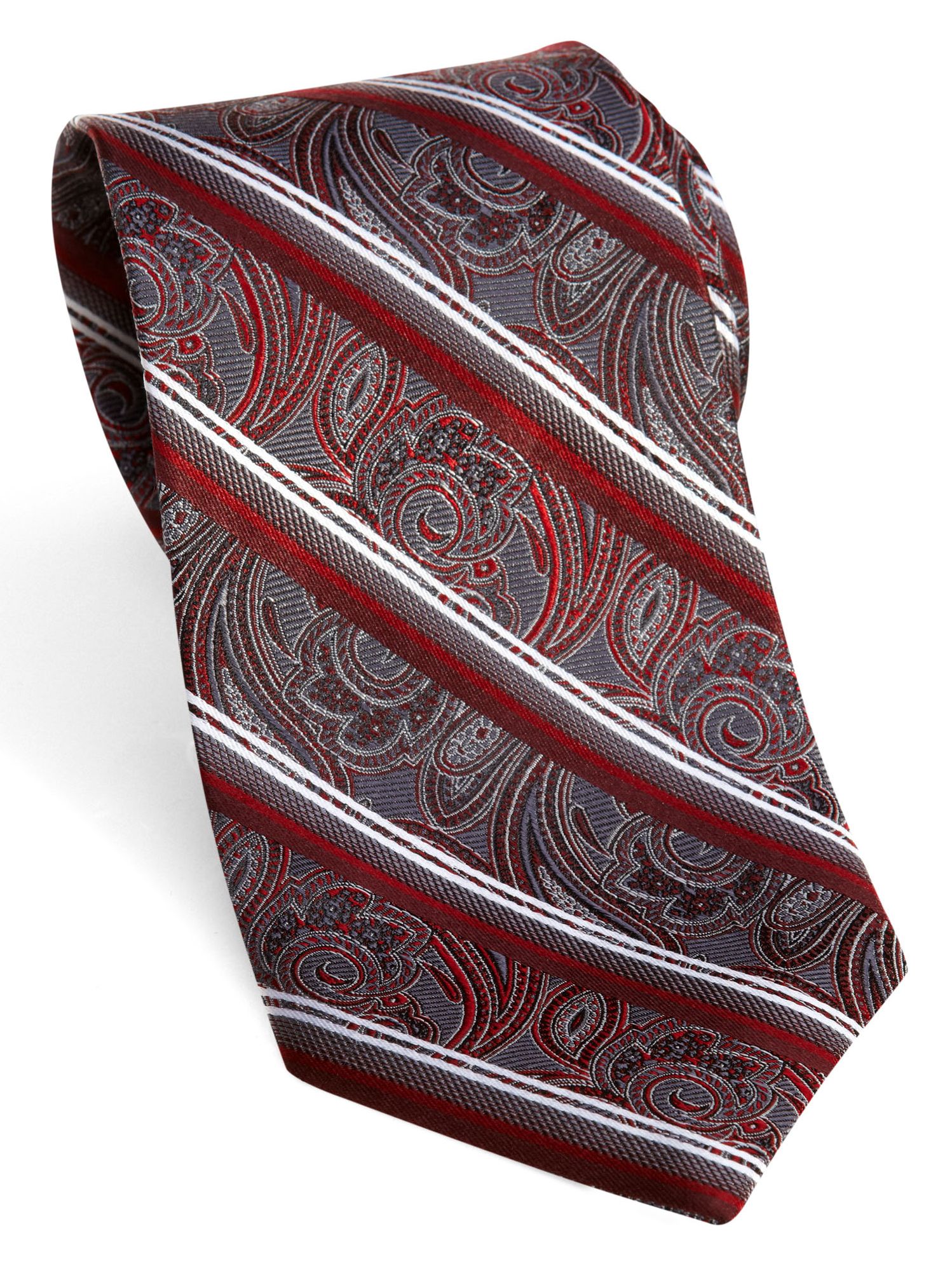 Pronto Uomo Couture Burgundy Paisley and Stripe Extra Long Tie