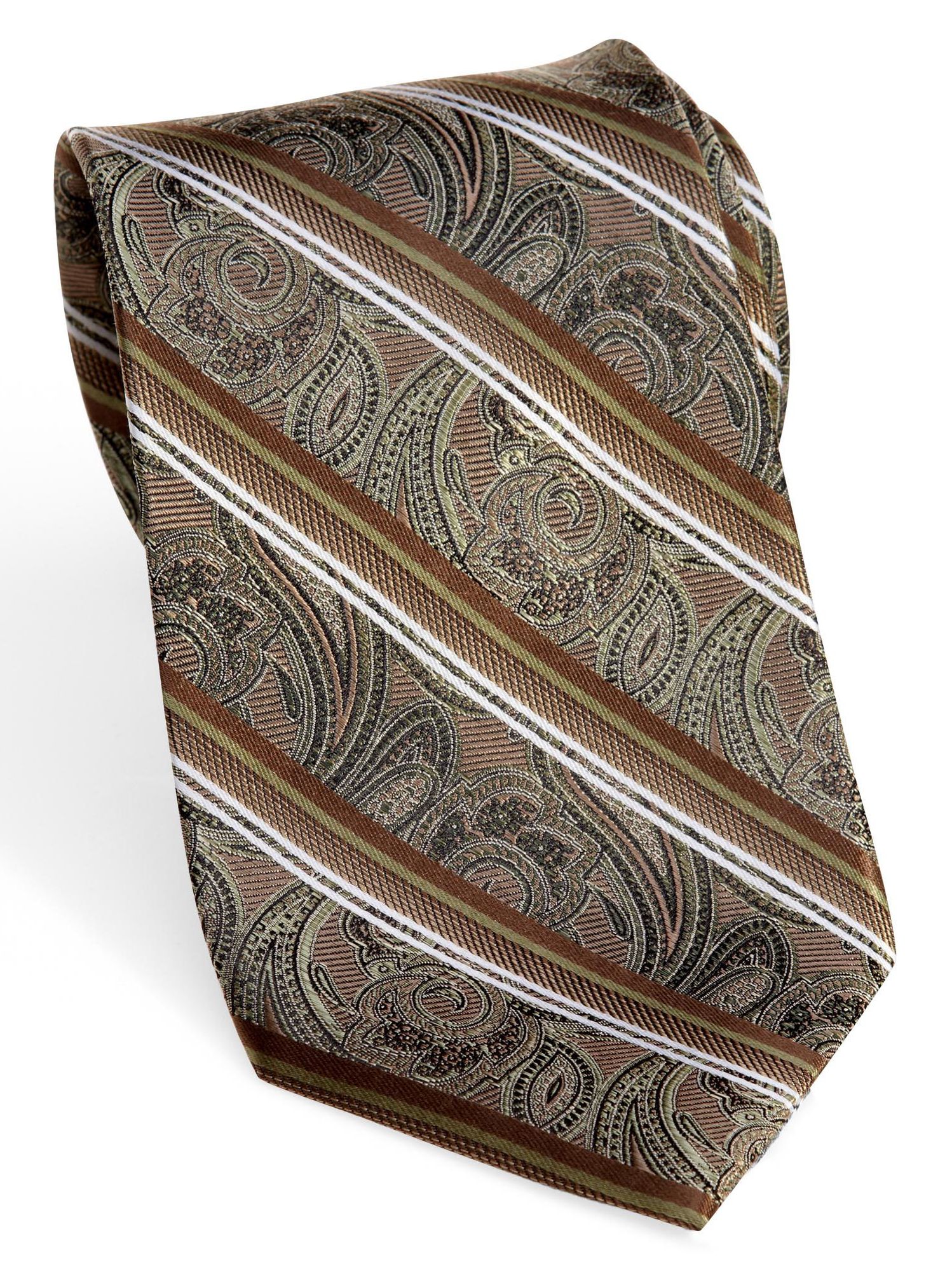 Pronto Uomo Couture Olive Paisley and Stripe Extra Long Tie