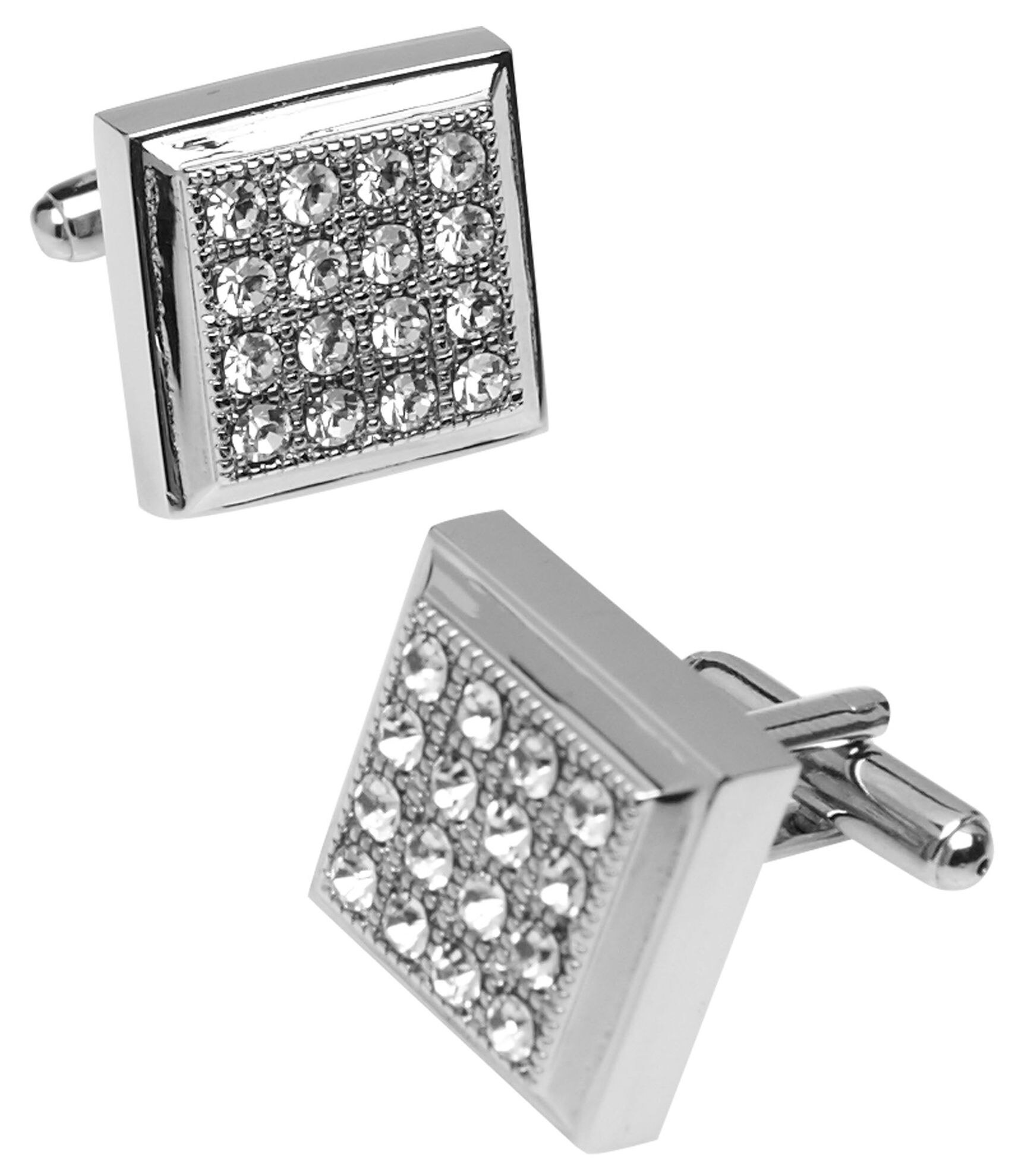 Pronto Uomo Silver Faux Diamond Mini Box Cufflinks