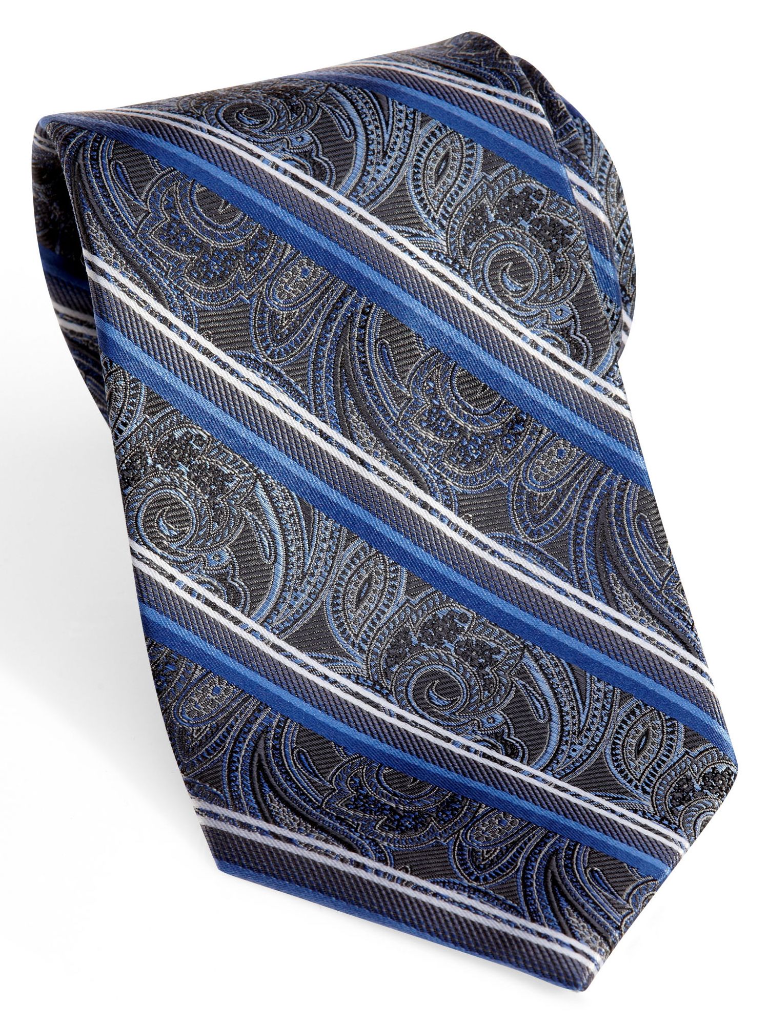 Pronto Uomo Couture Blue Paisley and Stripe Tie