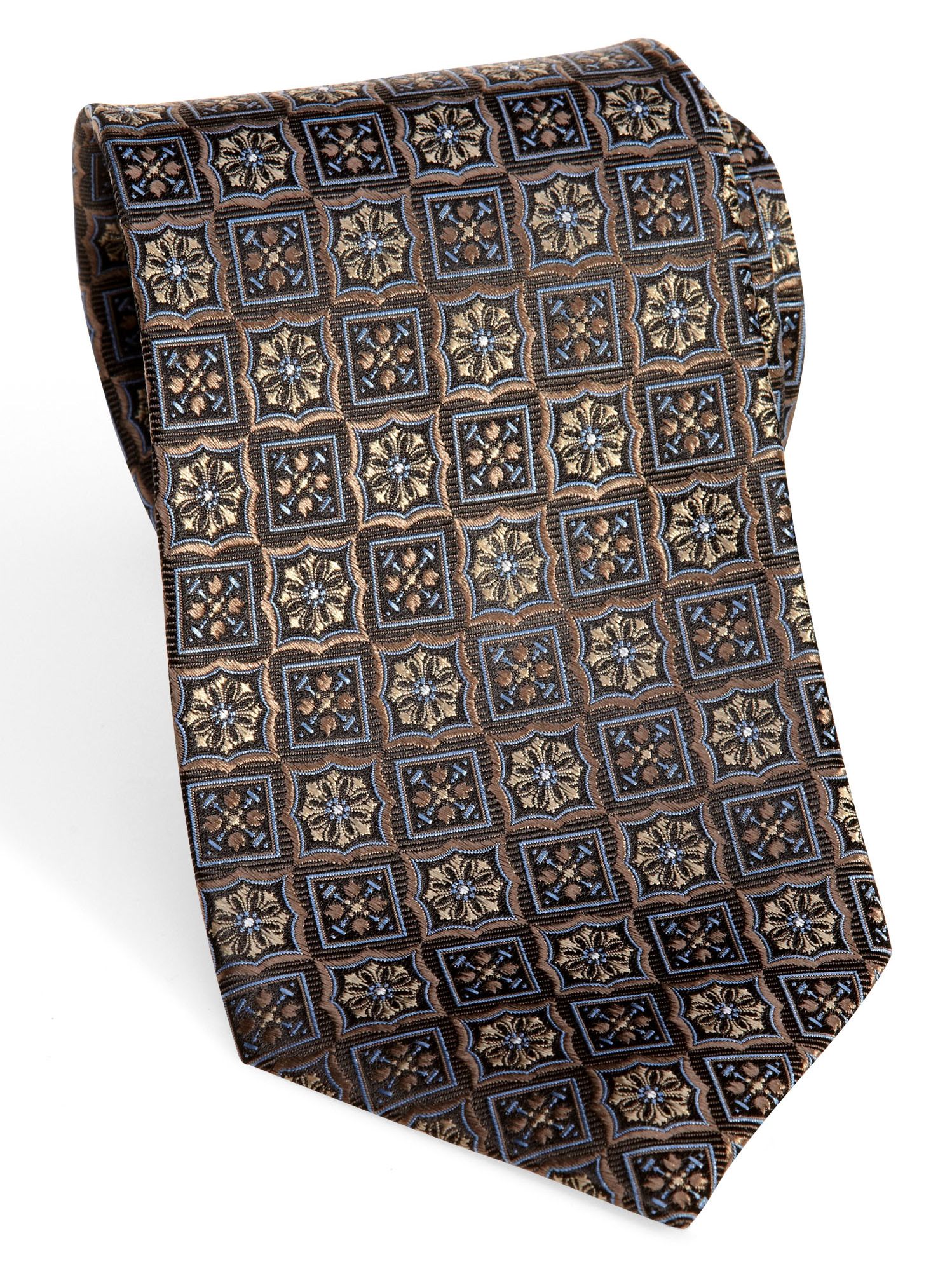 Pronto Uomo Couture Brown and Blue Geometric Tie