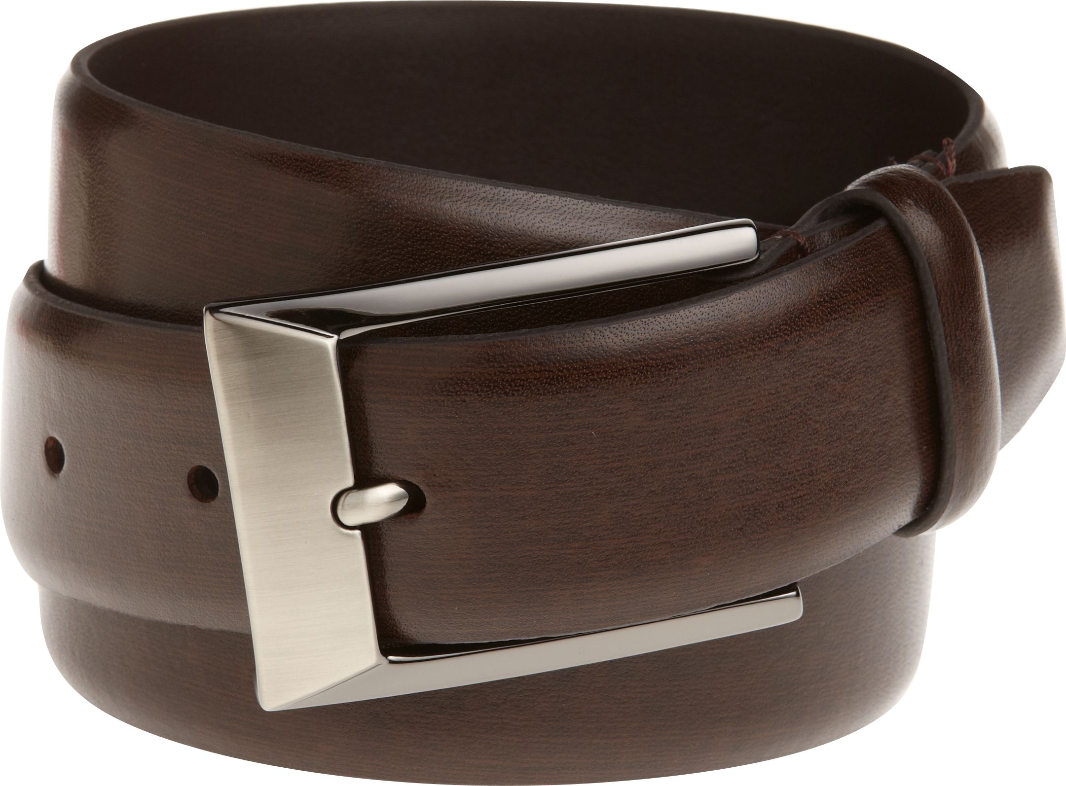 Brown Leather Belt with Brushed Metal Buckle