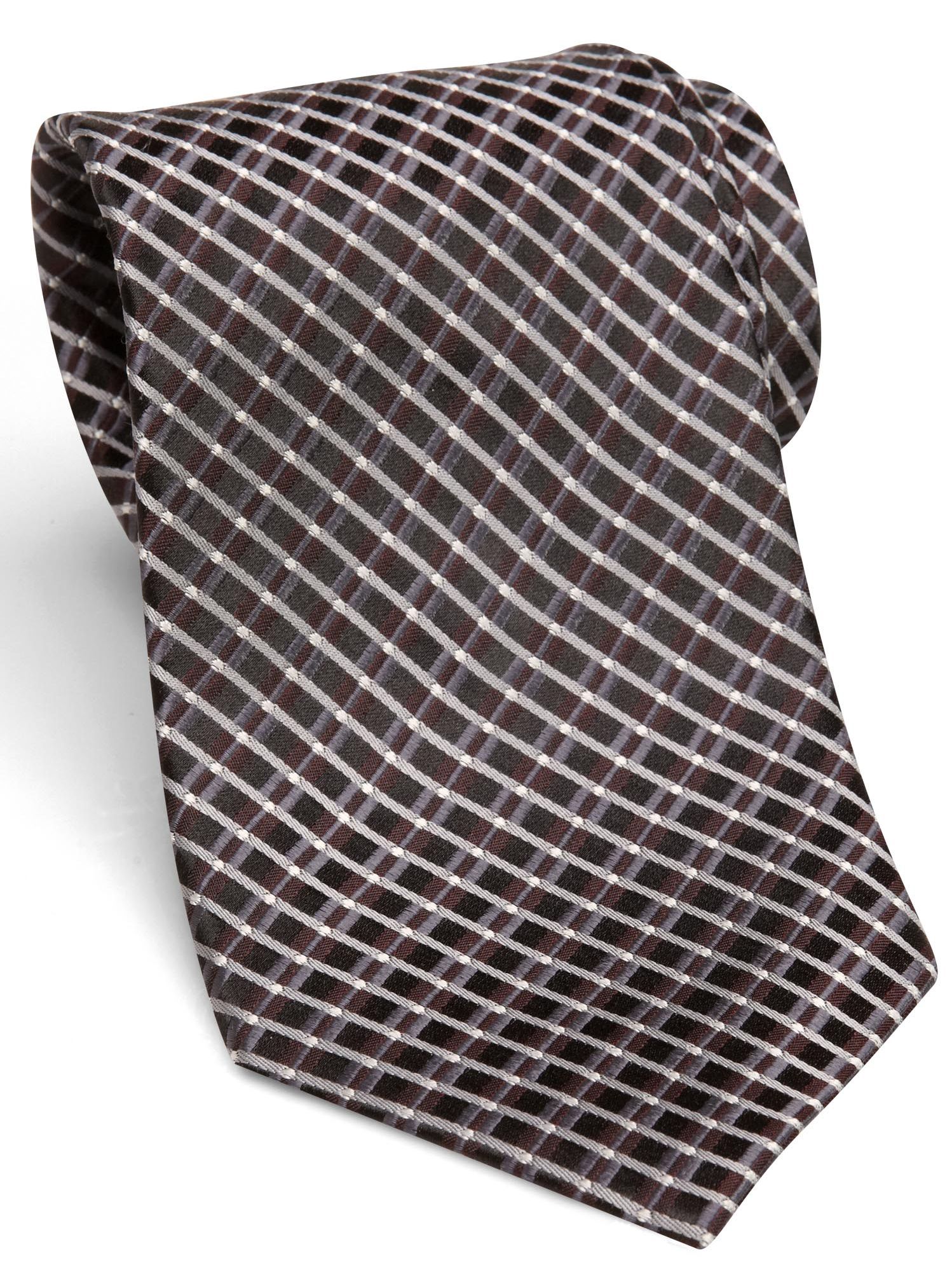 Pronto Uomo Extra Long Burgundy and Gray Mini Diamond and Stripe Tie