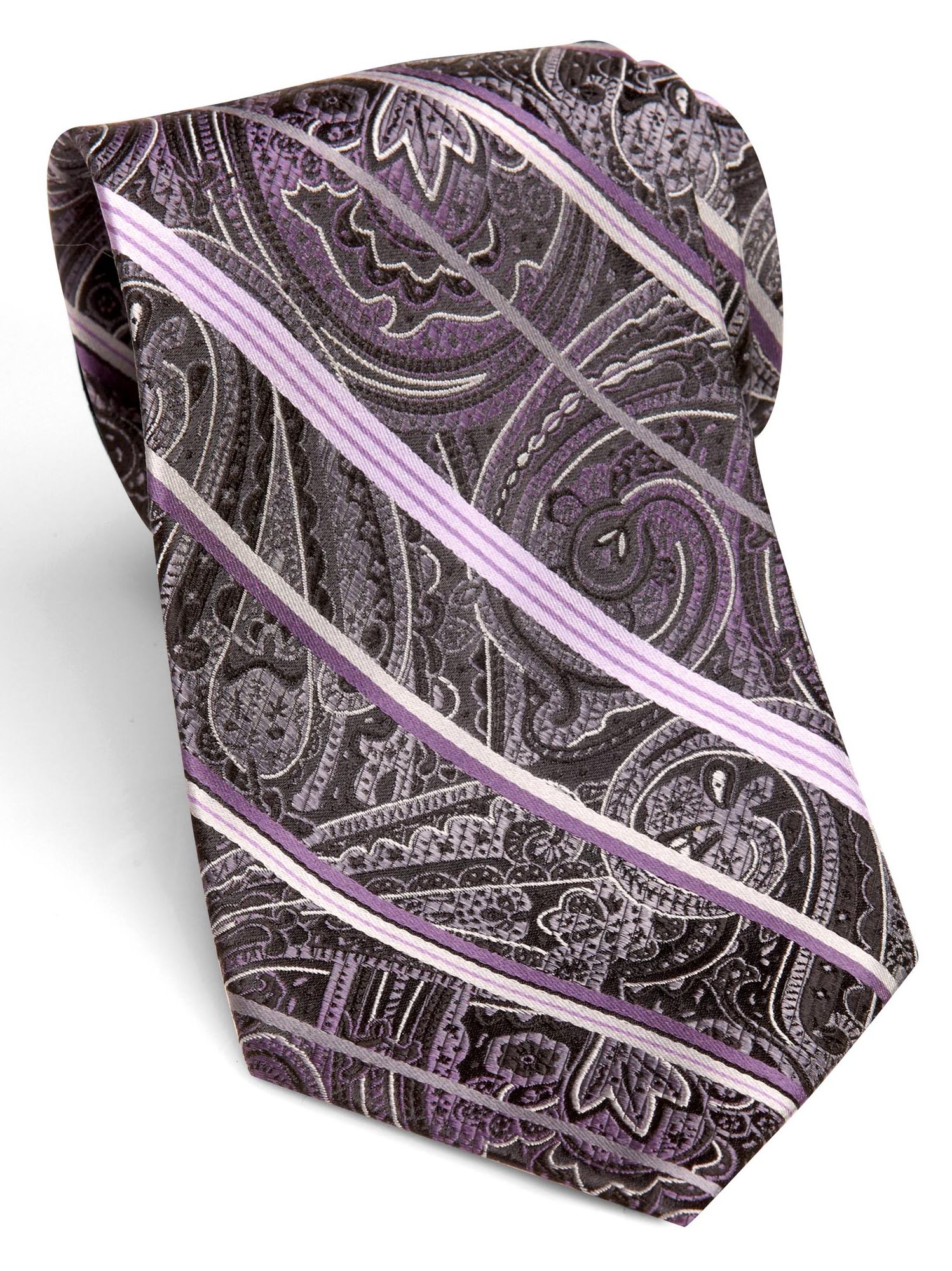 Pronto Uomo Extra Long Purple Paisley and Stripe Tie