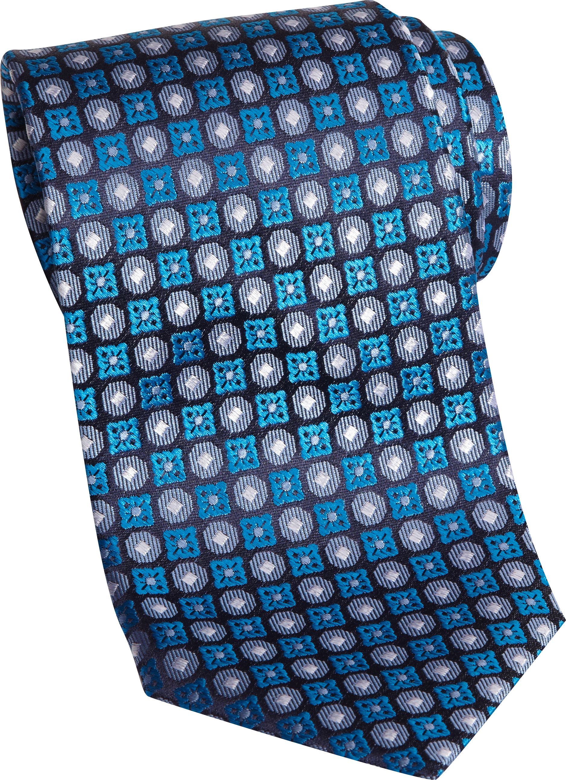 Egara Teal and Blue Geometric Narrow Extra Long Tie